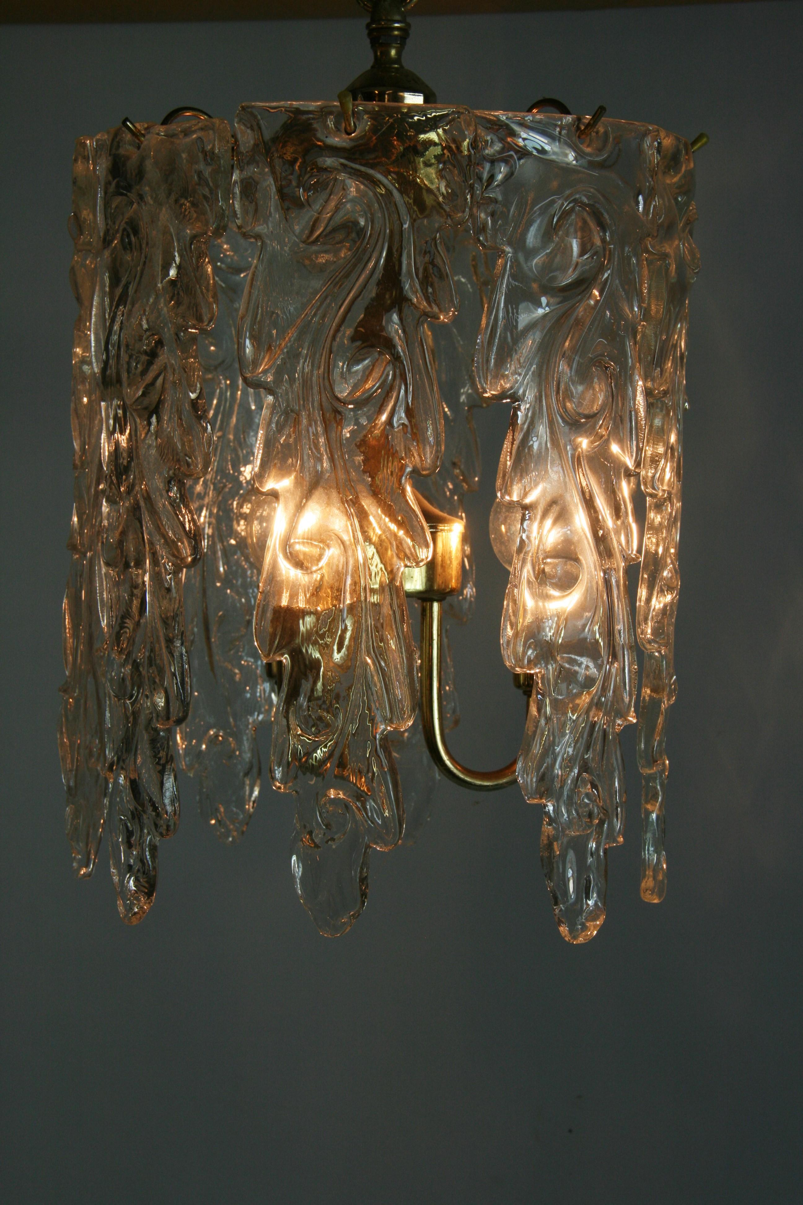 Murano  Waterfall  Glass and Brass Chandelier 1940's For Sale 1