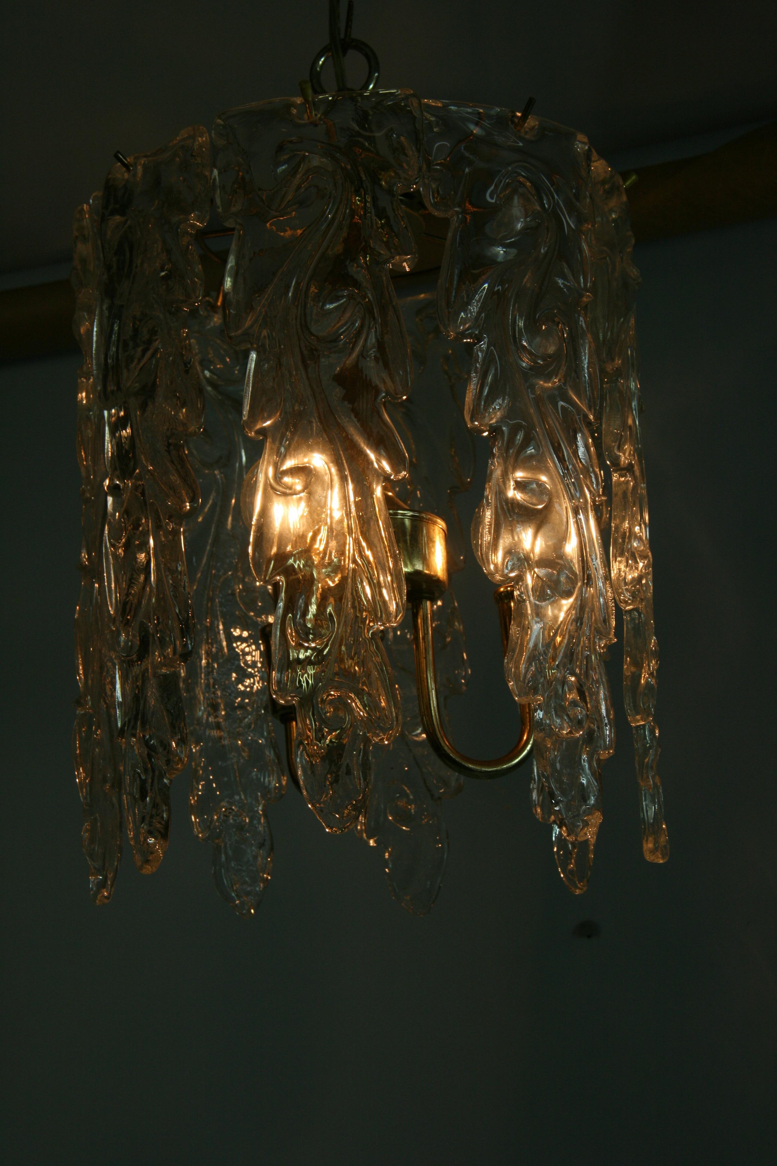 Murano  Waterfall  Glass and Brass Chandelier 1940's For Sale 2