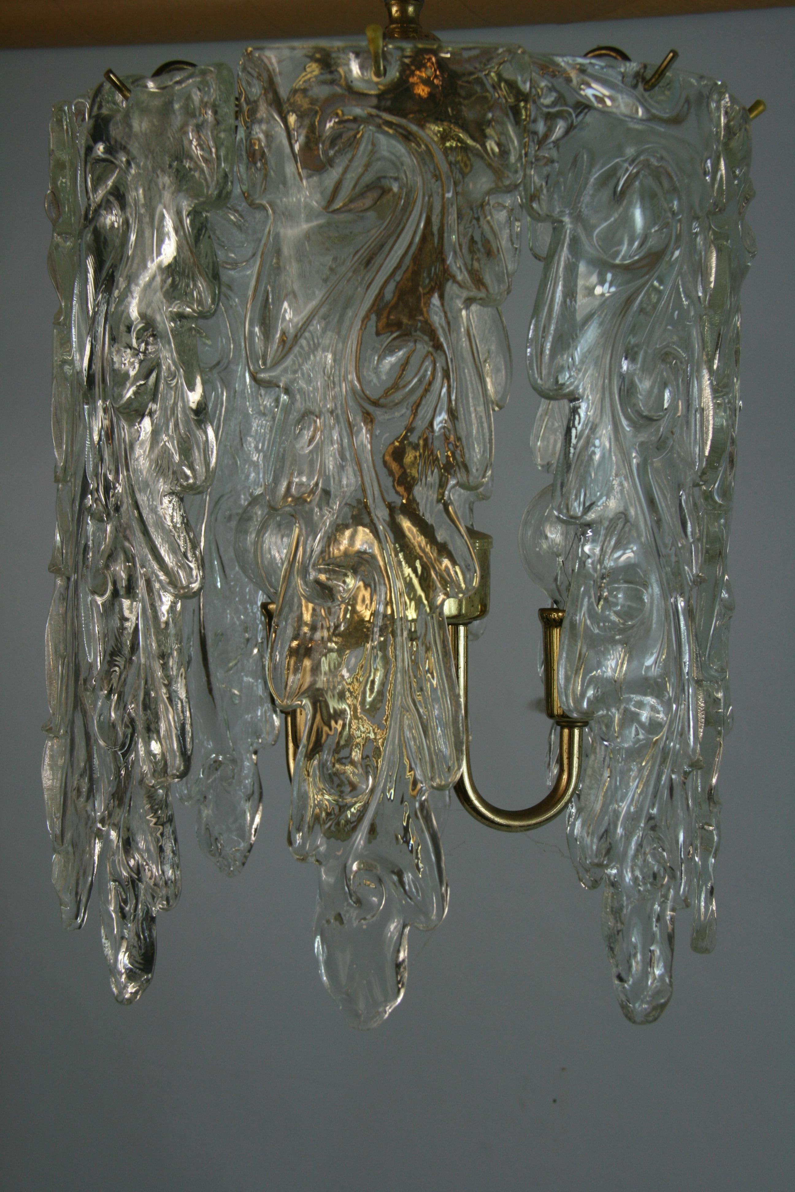 Murano  Waterfall  Glass and Brass Chandelier 1940's For Sale 3