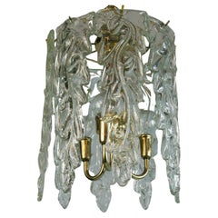 Vintage Murano  Waterfall  Glass and Brass Chandelier 1940's