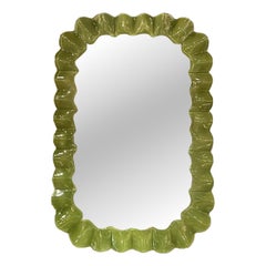 Murano Wave Mirror in Olive Green