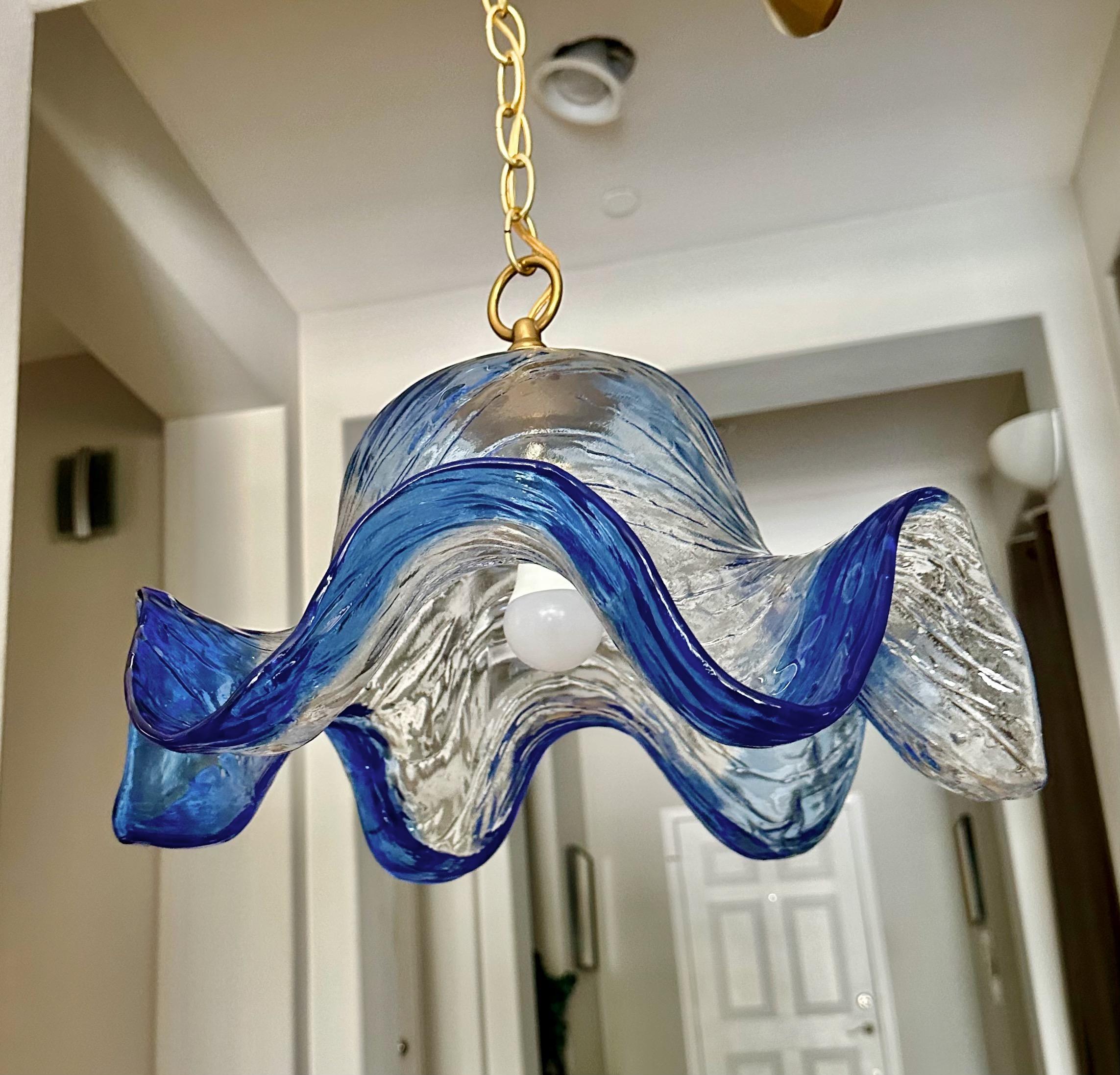 Italian Murano Wavy Bell Shaped Carlo Nason Ceiling Light Pendant For Sale