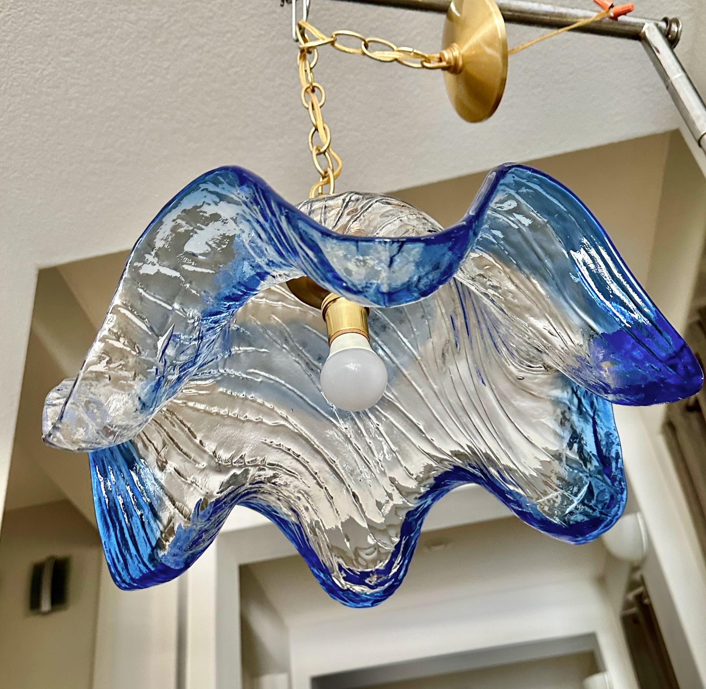 Brass Murano Wavy Bell Shaped Carlo Nason Ceiling Light Pendant For Sale