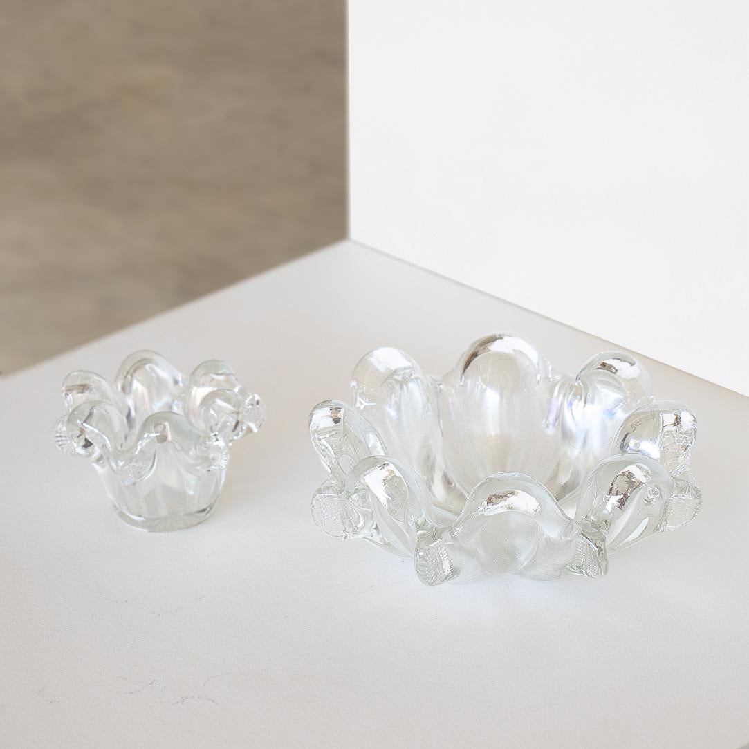 Italian Murano Wavy Glass Bowls, Set of 2