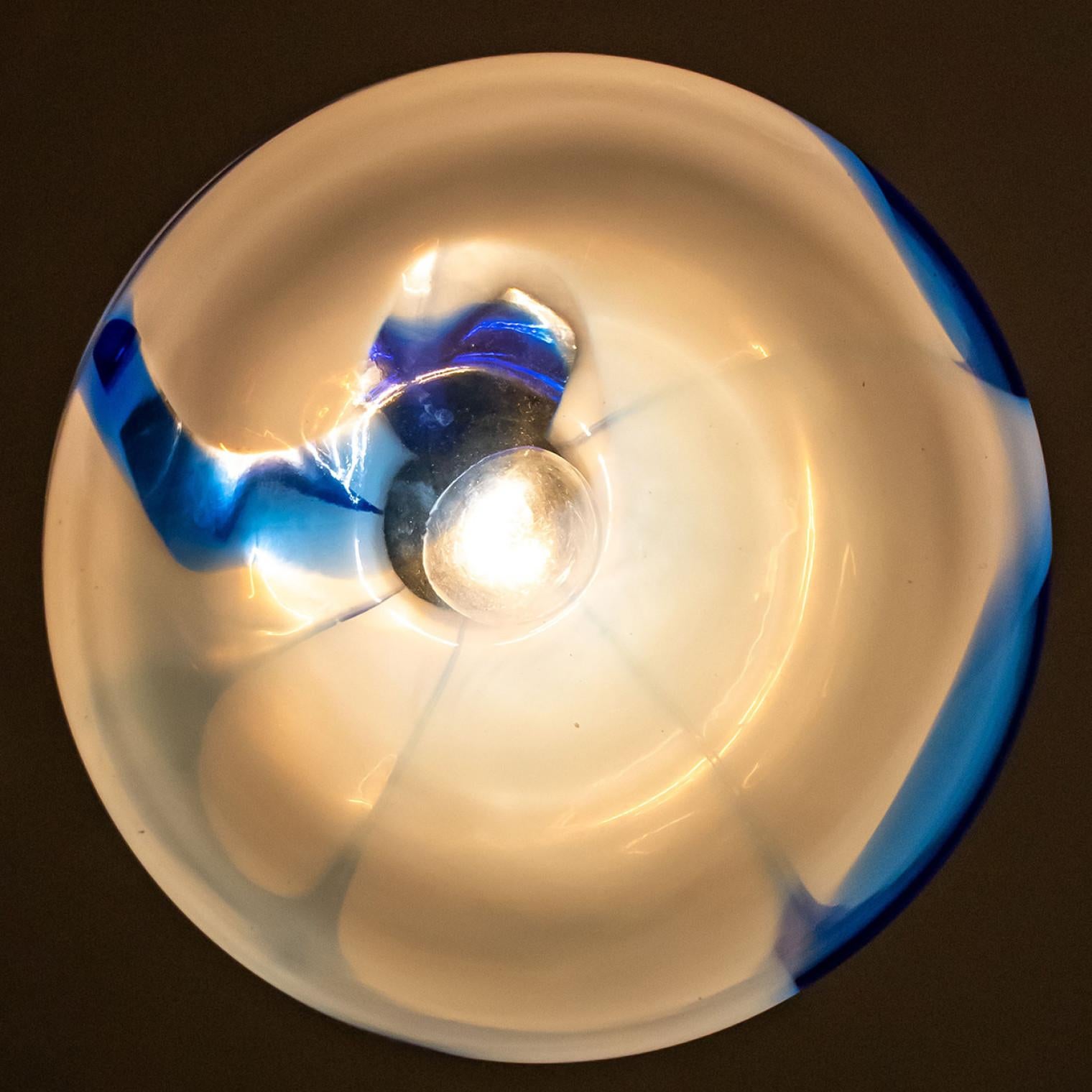 Murano White and Blue Glass Pendant Light, Italy, 1970s For Sale 3