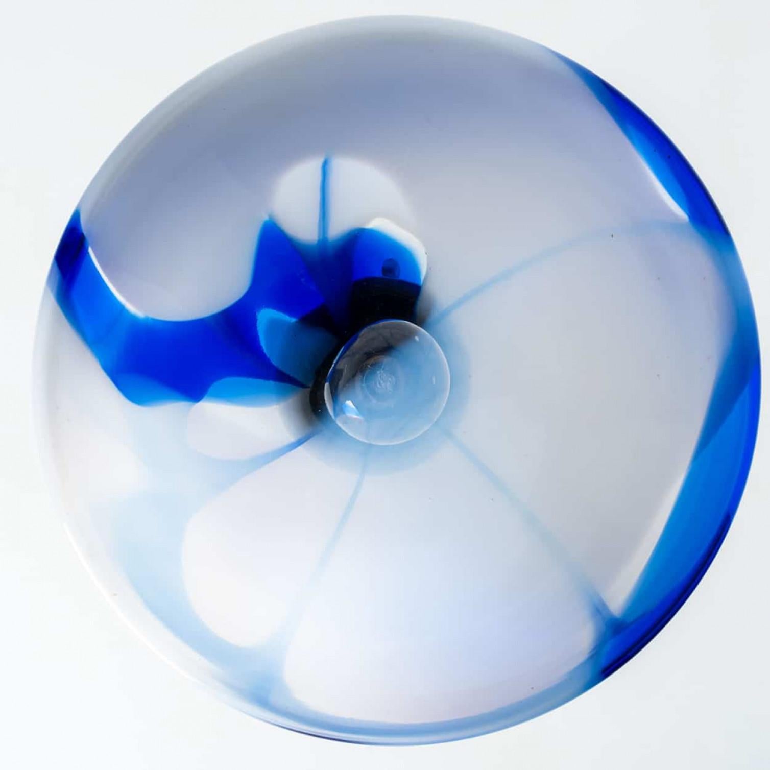 Mid-Century Modern Murano White and Blue Glass Pendant Light, Italy, 1970s For Sale