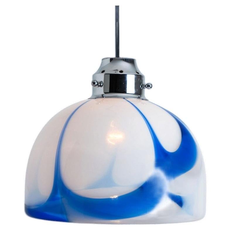 Murano White and Blue Glass Pendant Light, Italy, 1970s For Sale