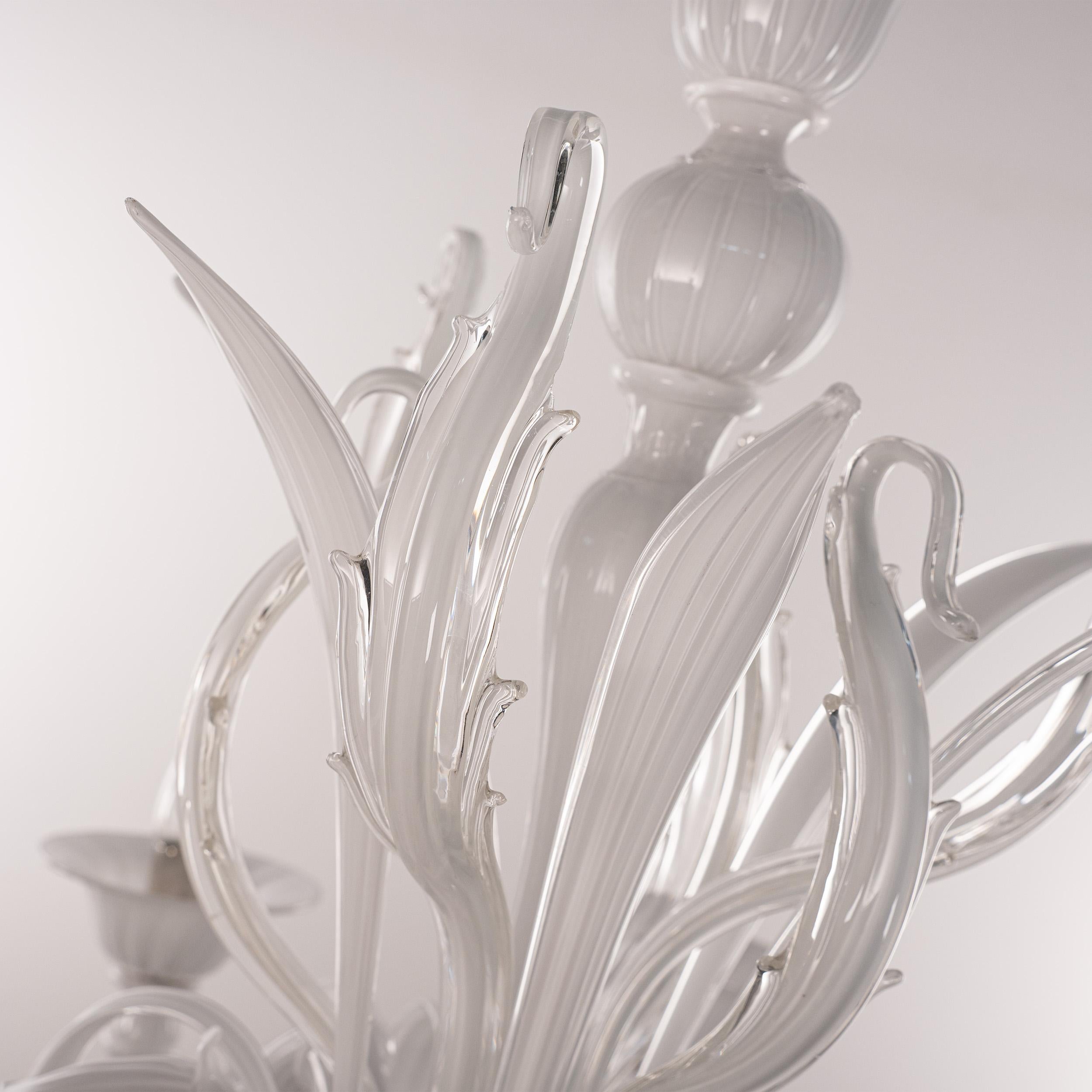 Araña de cristal de Murano Blanco y Transparente 6 brazos Rezzonico Made in Italy en stock en Excelente estado para la venta en Venezia, IT