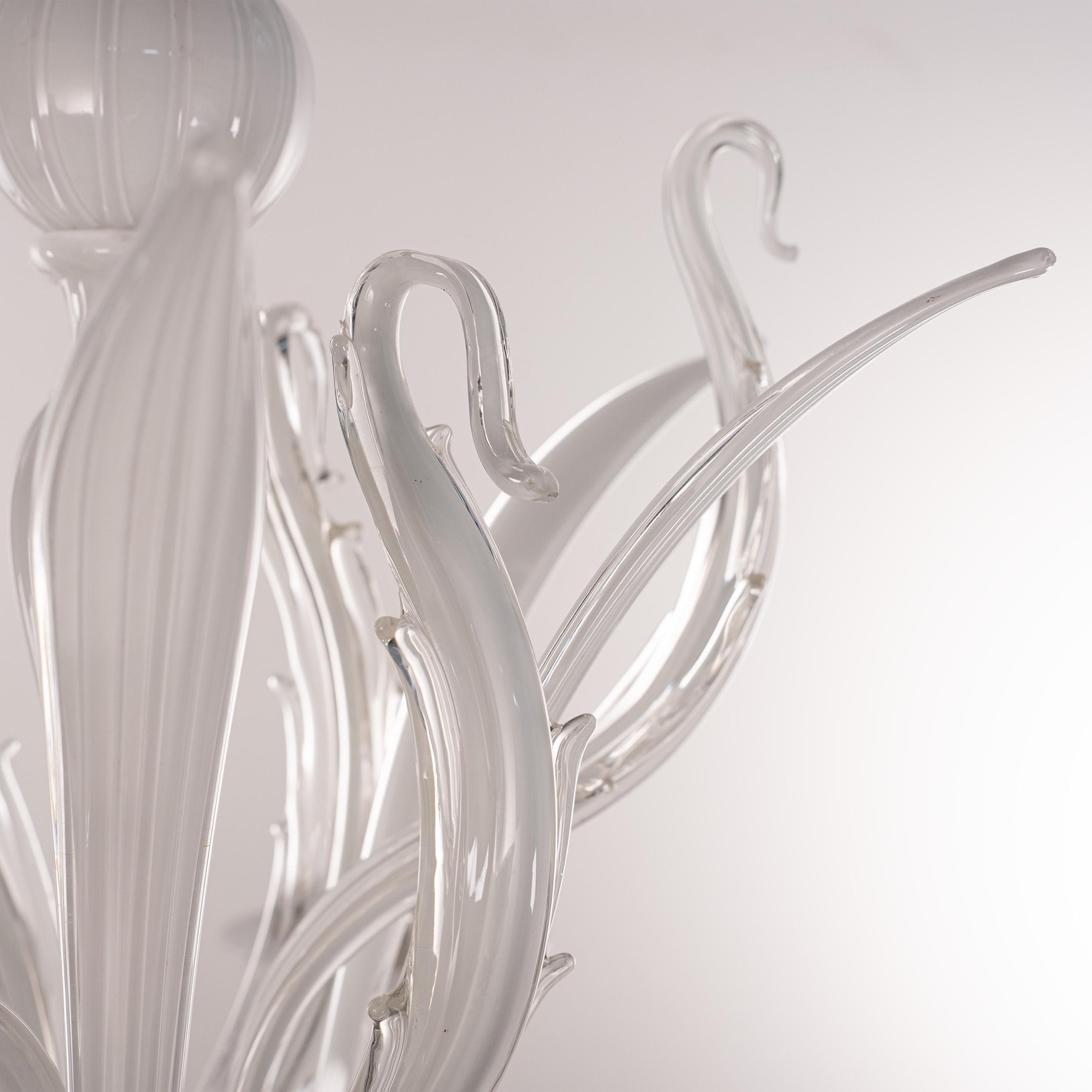 Araña de cristal de Murano Blanco y Transparente 6 brazos Rezzonico Made in Italy en stock siglo XX en venta