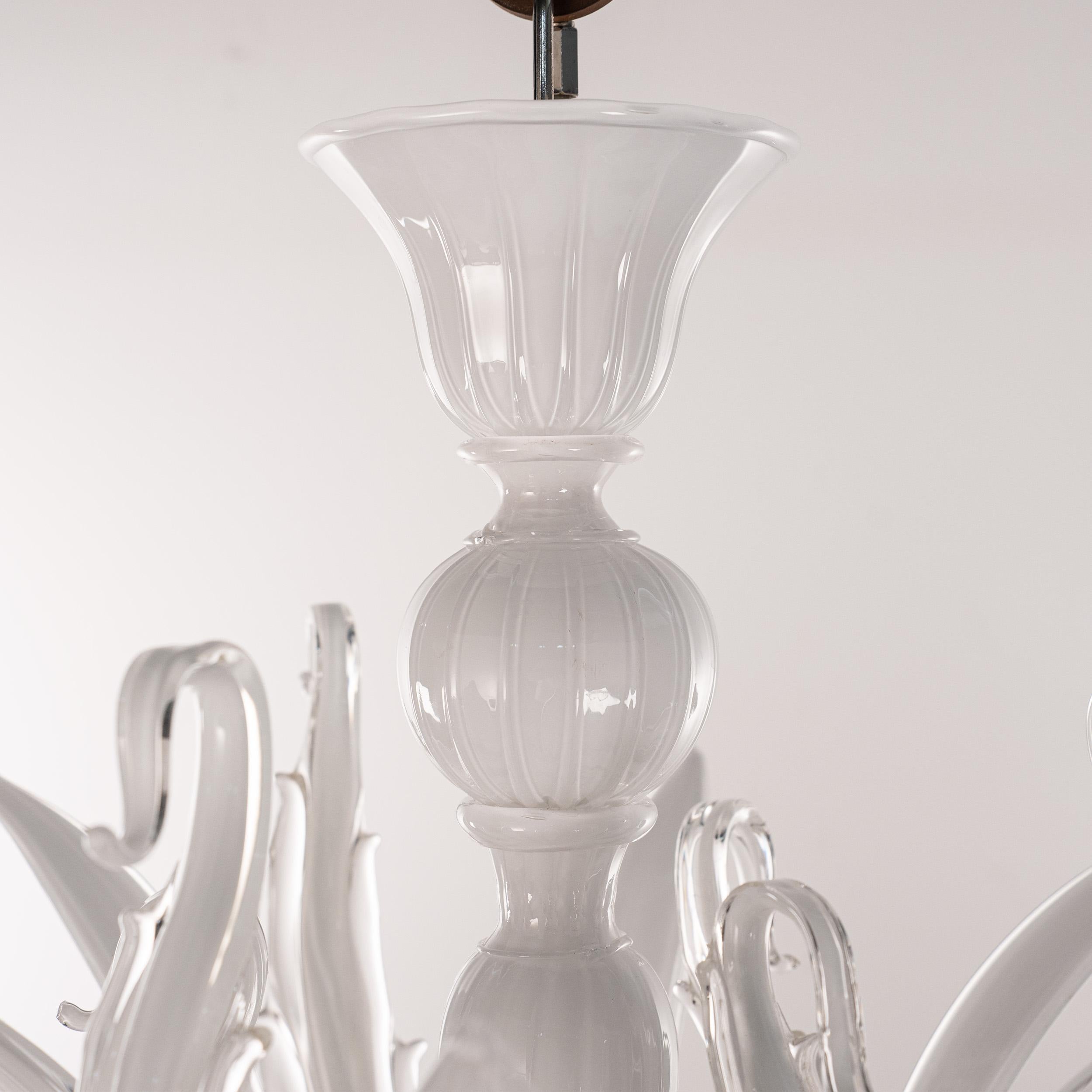 Araña de cristal de Murano Blanco y Transparente 6 brazos Rezzonico Made in Italy en stock Latón en venta