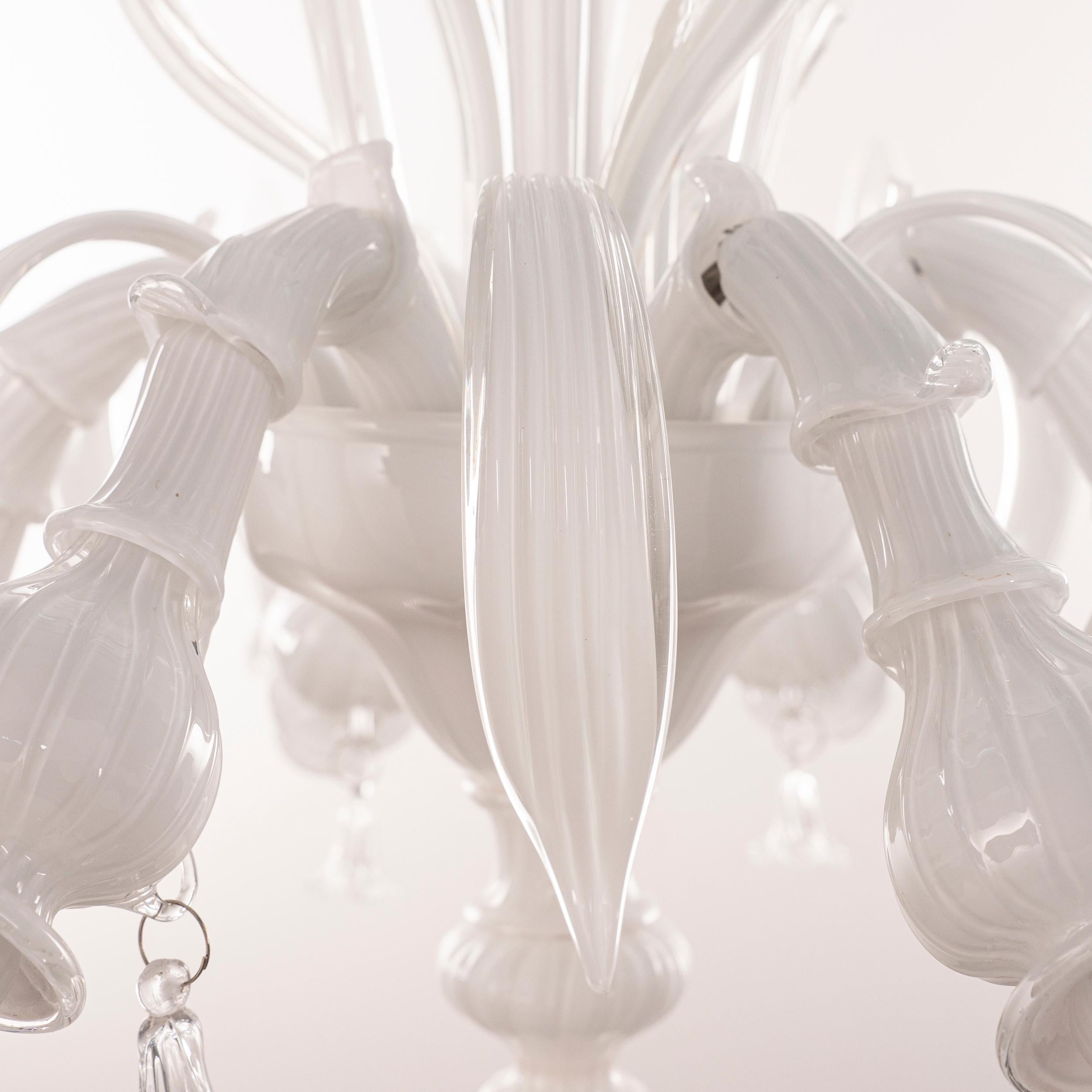 Araña de cristal de Murano Blanco y Transparente 6 brazos Rezzonico Made in Italy en stock en venta 1