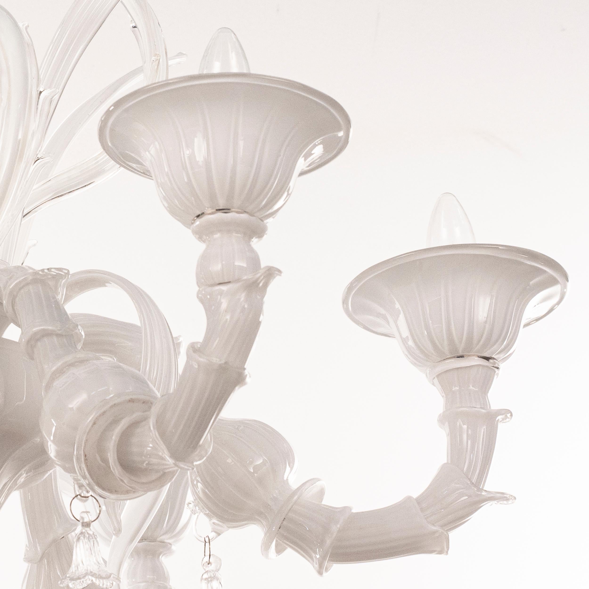 Araña de cristal de Murano Blanco y Transparente 6 brazos Rezzonico Made in Italy en stock en venta 2