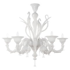 Araña de cristal de Murano Blanco y Transparente 6 brazos Rezzonico Made in Italy en stock
