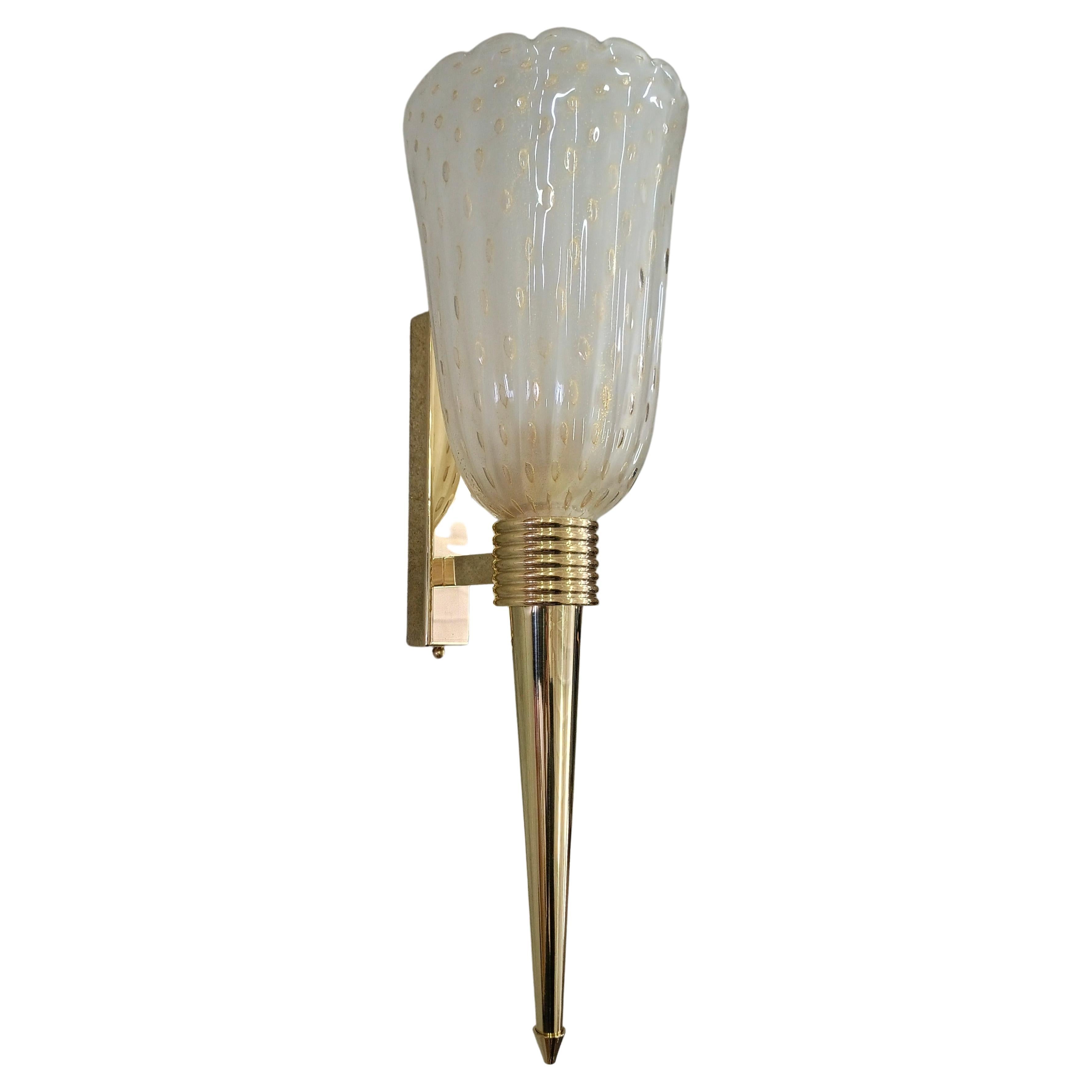 Murano White and Gold Color Glass Wall Light and Sconces, 2000