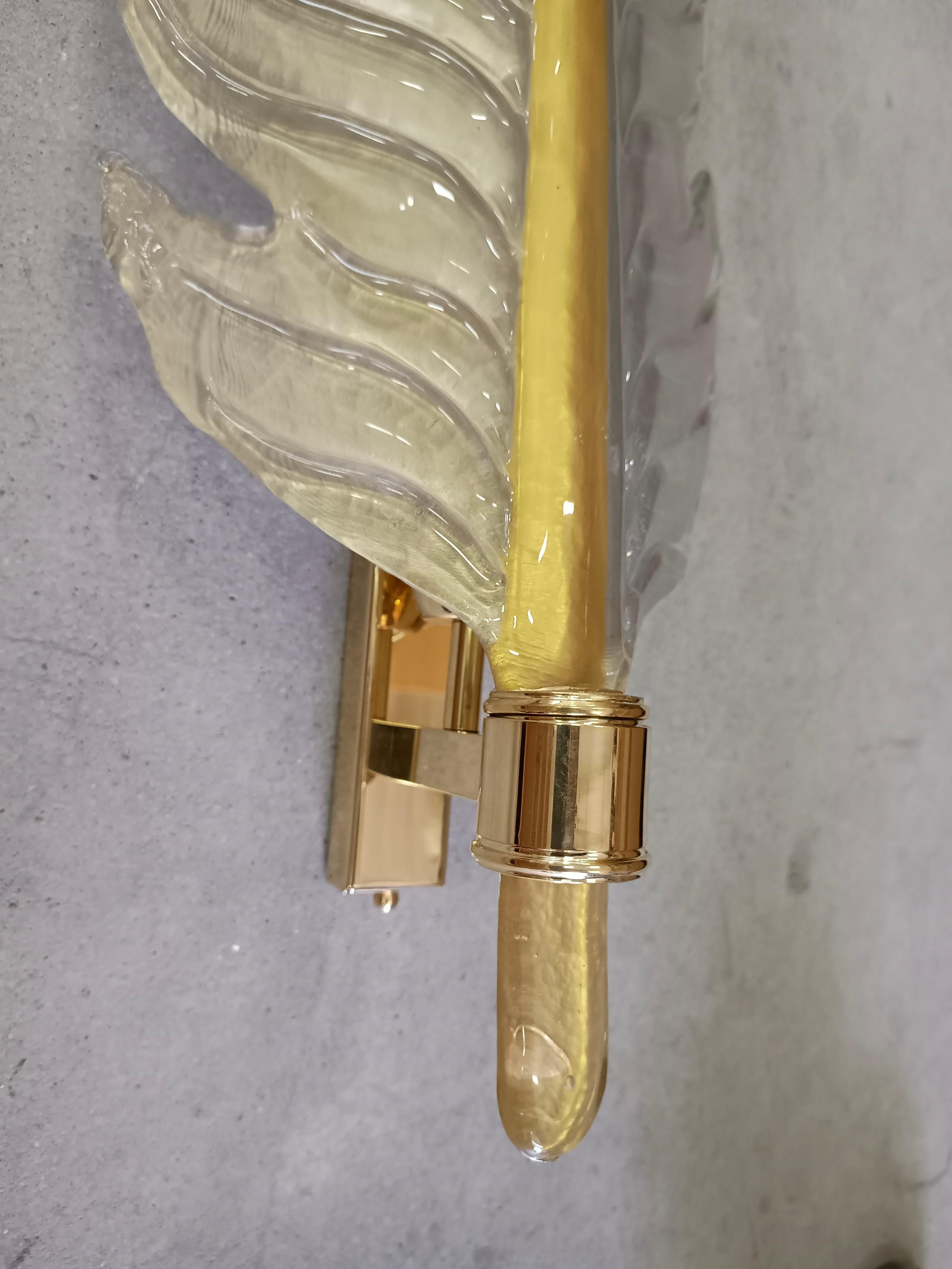 Late 20th Century Murano White and Gold Glass and Brass Wall Light and Sconces, 1980 For Sale