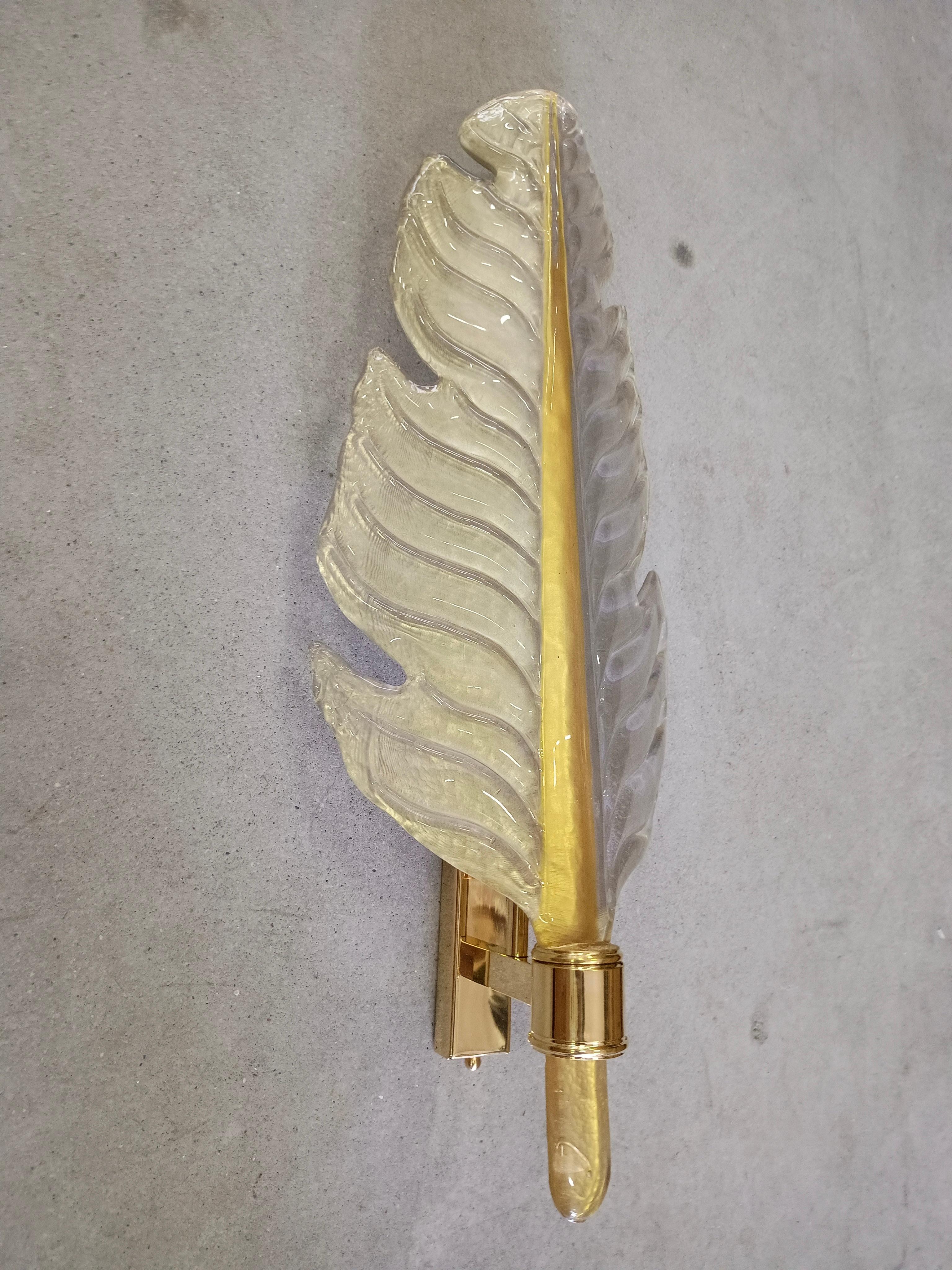 Blown Glass Murano White and Gold Glass and Brass Wall Light and Sconces, 1980 For Sale