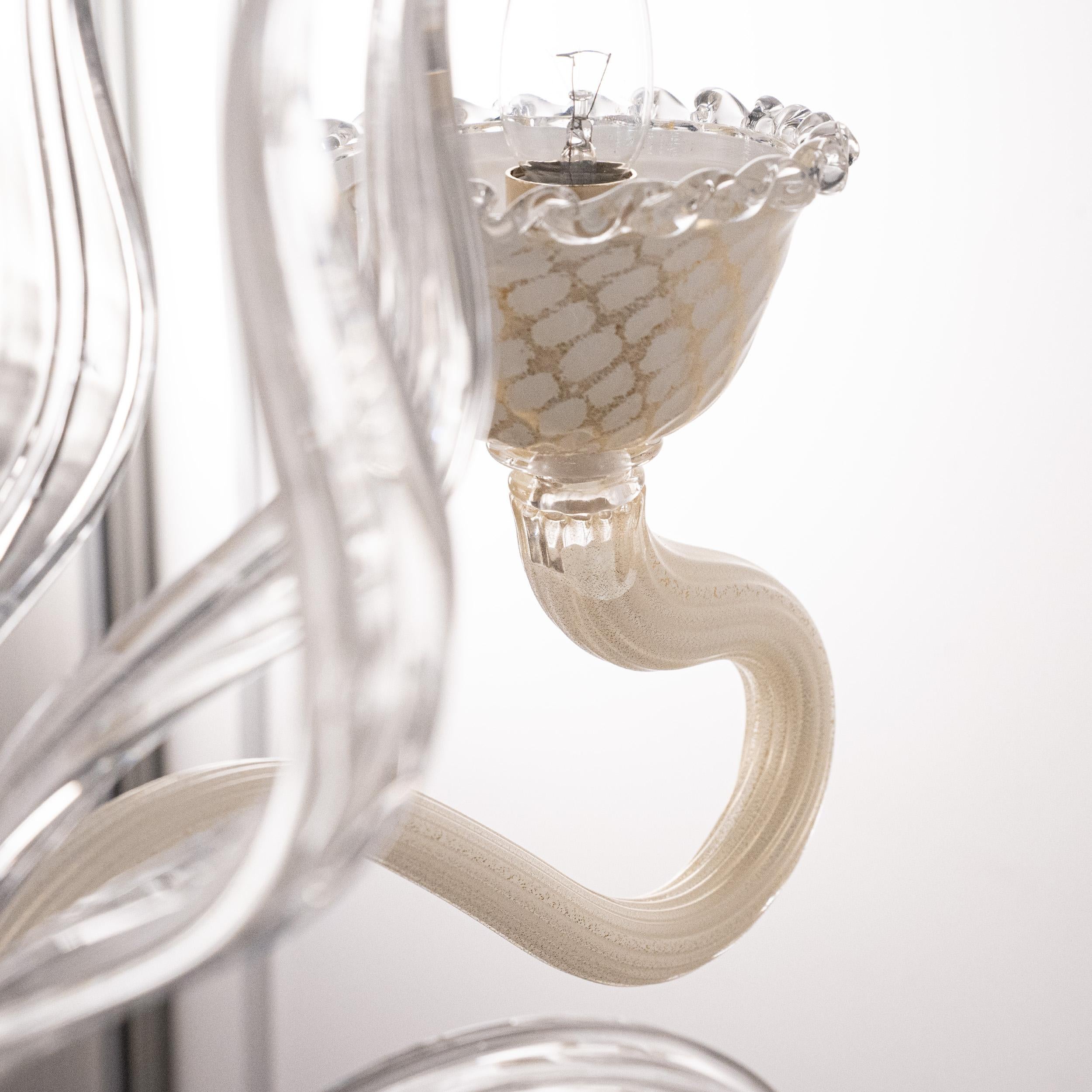 Italian Murano White and Gold glass chandelier 5 lights Vintage Made in Italy in stock For Sale