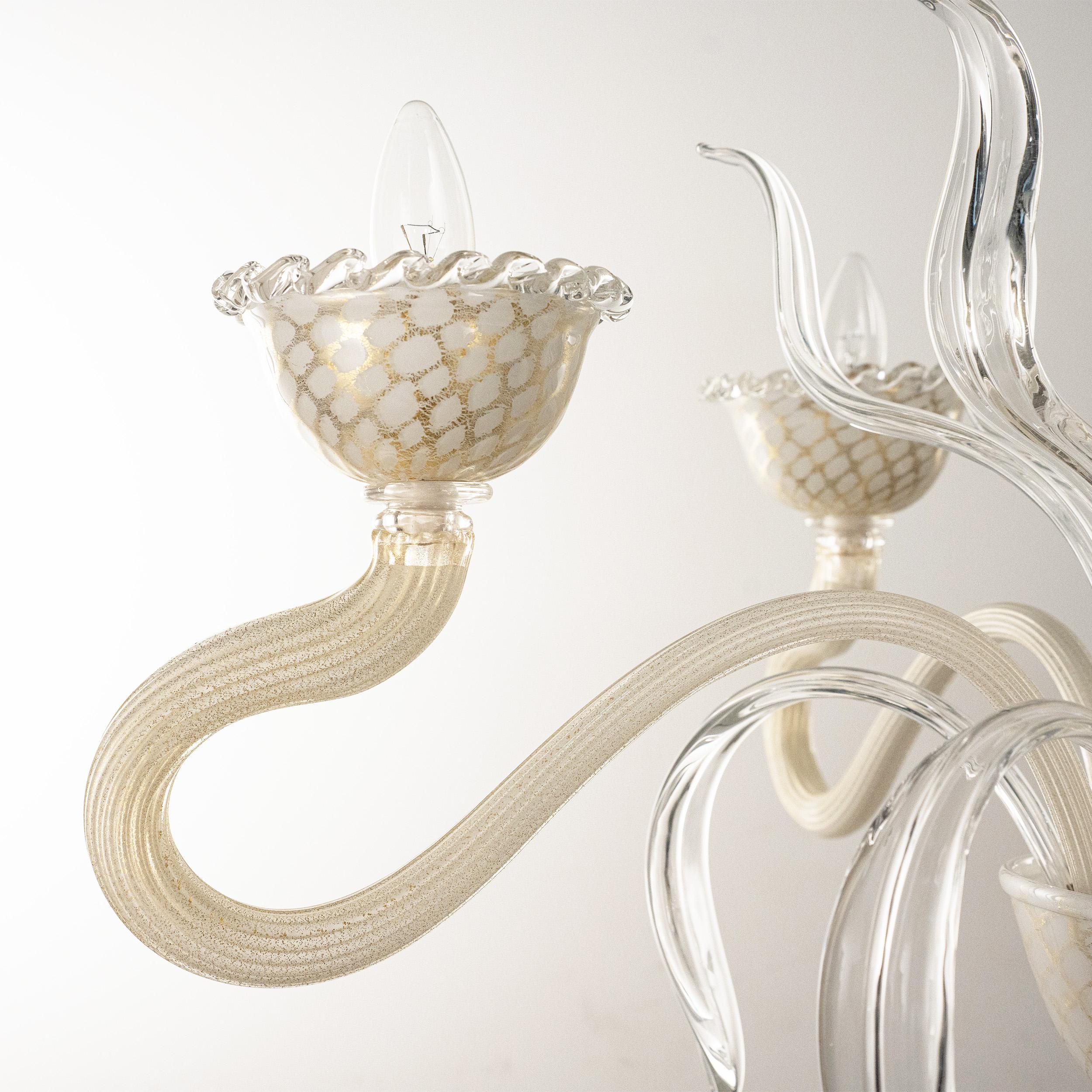 20th Century Murano White and Gold glass chandelier 5 lights Vintage Made in Italy in stock For Sale