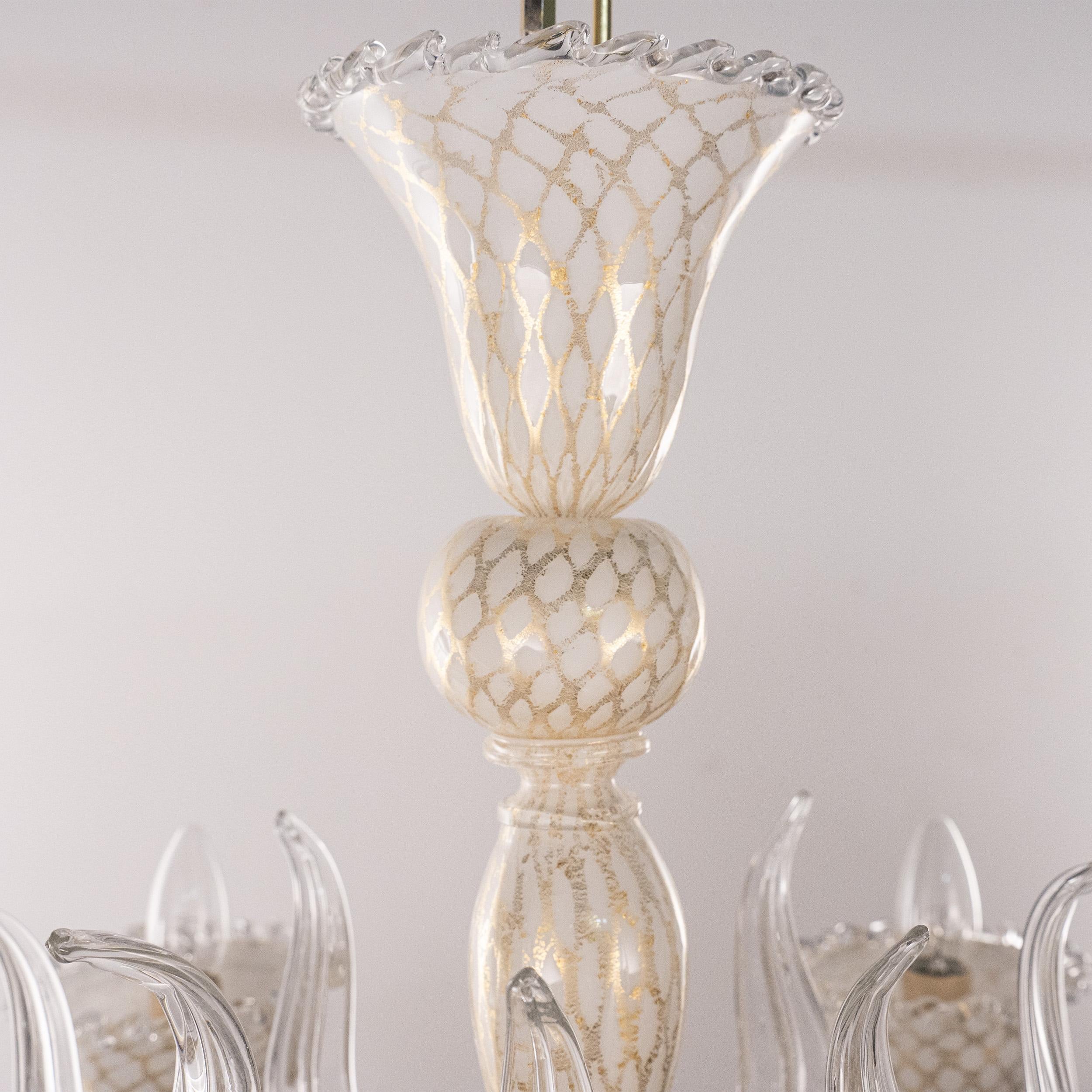 Murano White and Gold glass chandelier 5 lights Vintage Made in Italy in stock For Sale 2