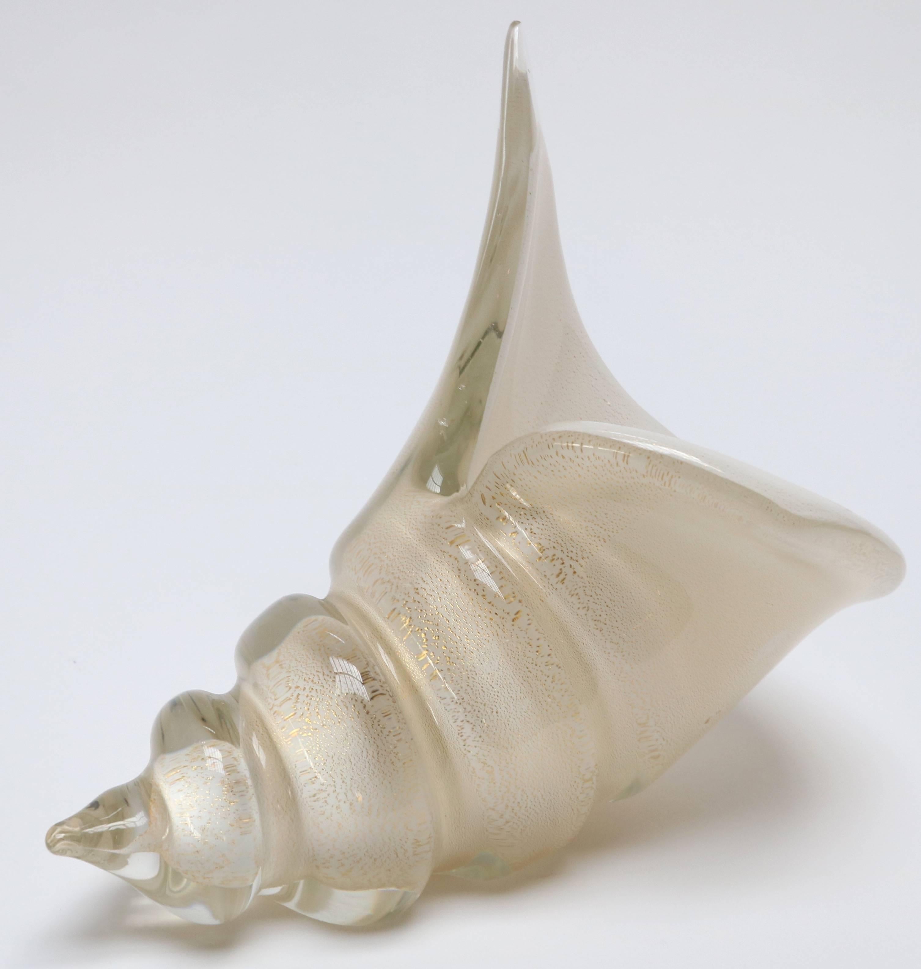 White and gold Murano glass sea shell sculpture.