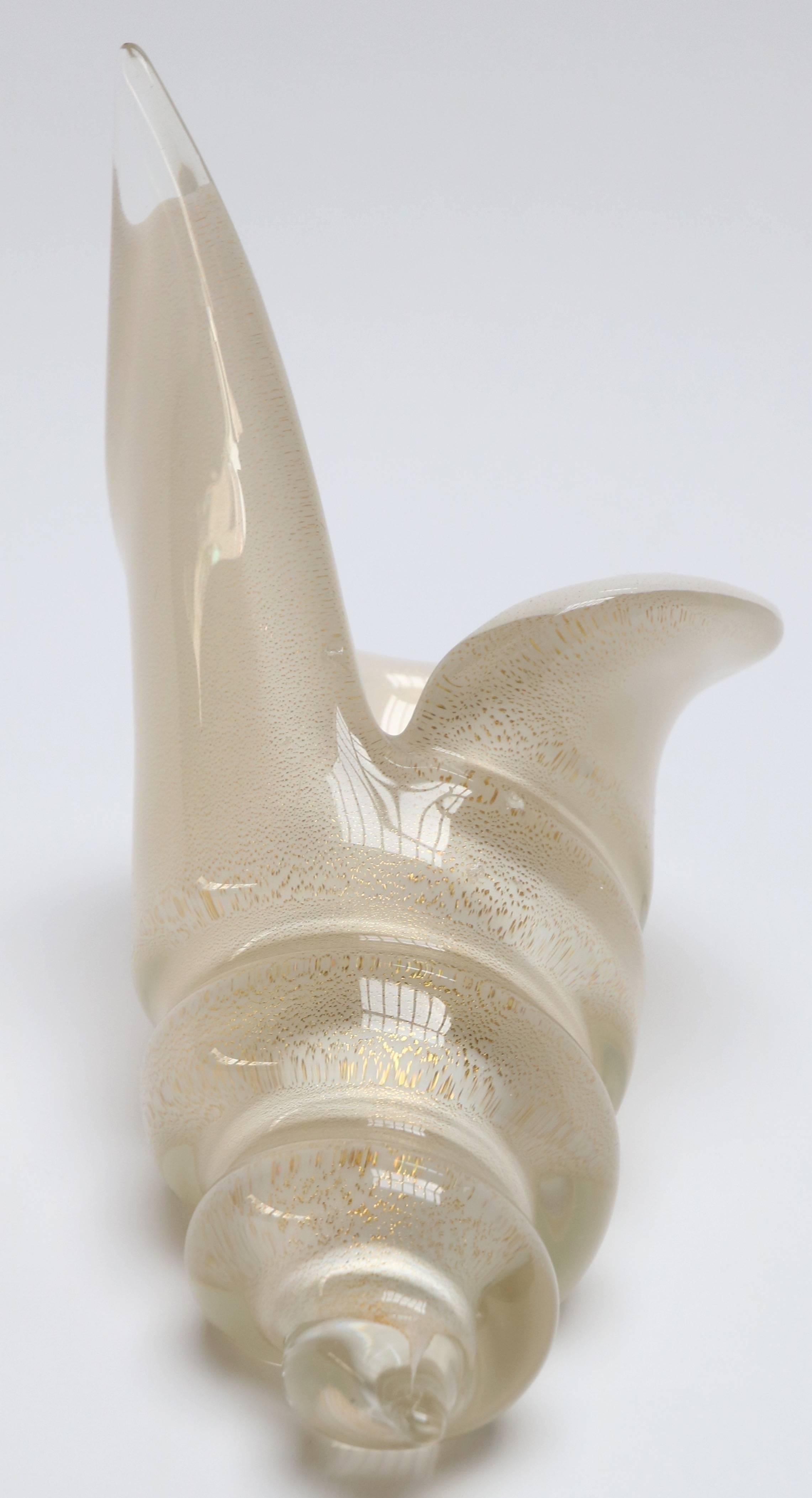 Murano White and Gold Glass Sea Shell Sculpture 1