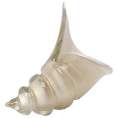 Murano White and Gold Glass Sea Shell Sculpture
