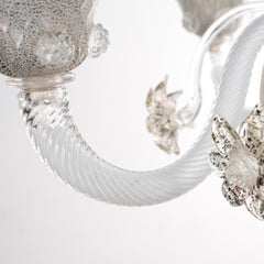 Lampadario in vetro di Murano bianco e argento 5 luci Vintage Made in Italy in stock