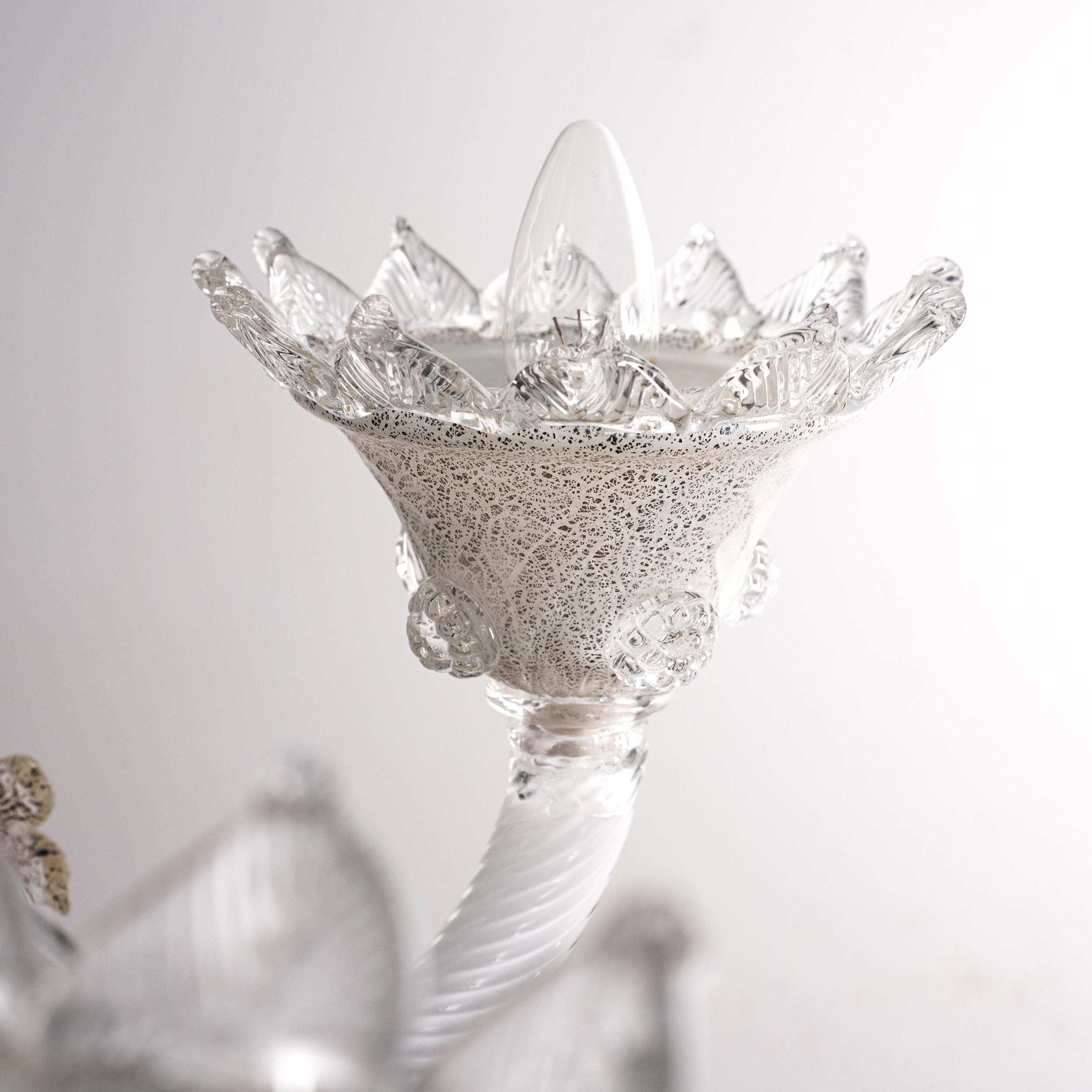 Murano Weiß und Silber Glas-Kronleuchter 5 Lichter Vintage Made in Italy auf Lager im Angebot 2