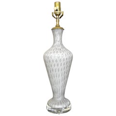 Murano White and Silver Inclusions Glass Table Lamp