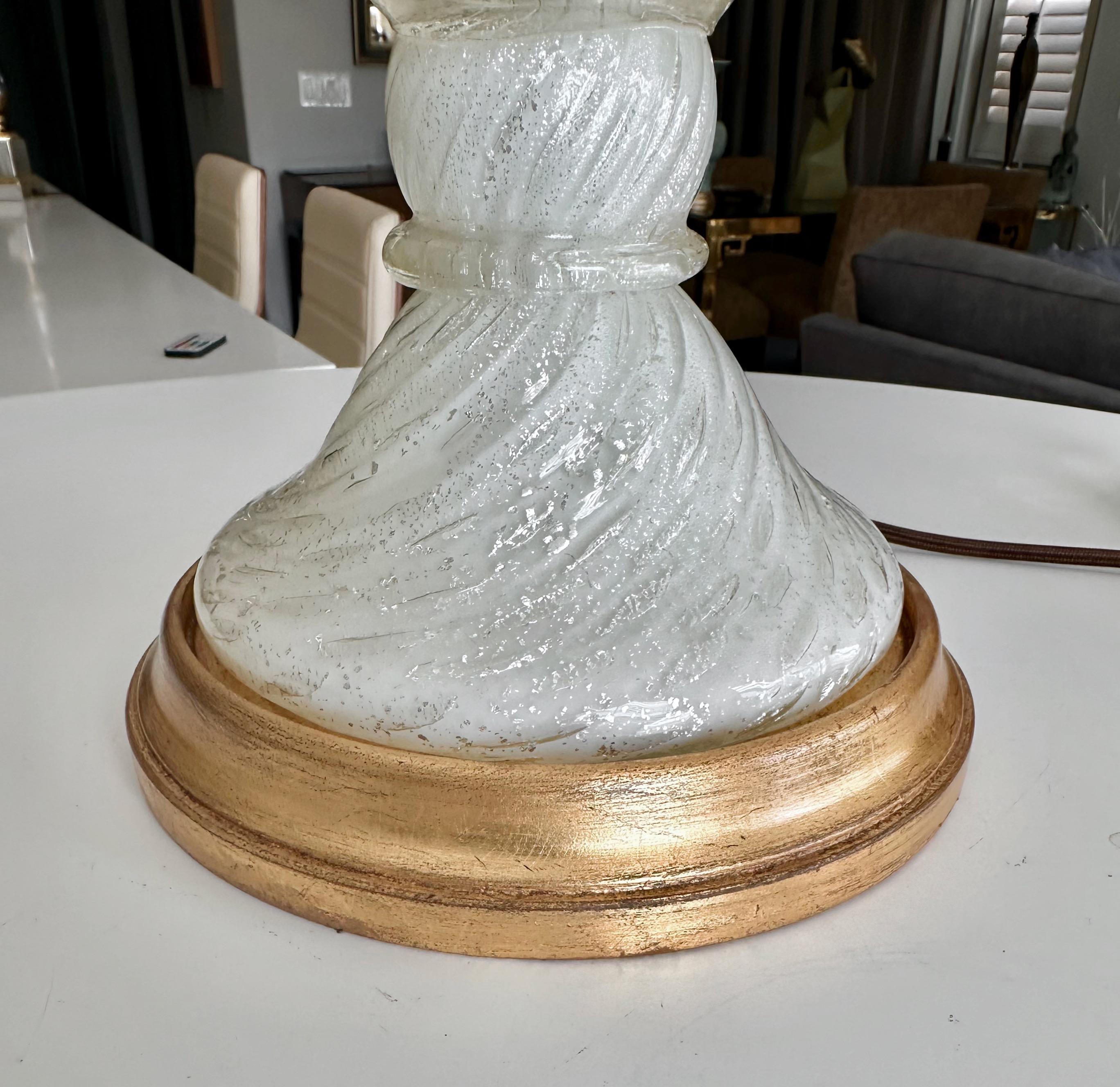 Murano White and Silver Inclusions Twisted Glass Table Lamp For Sale 9