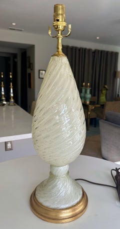 Murano White and Silver Inclusions Twisted Glass Table Lamp