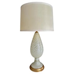 Murano White and Silver Inclusions Twisted Glass Table Lamp