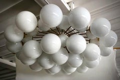 Murano Sputnik White Art Glass and Brass MidCentury Chandelier and Pendant, 2000