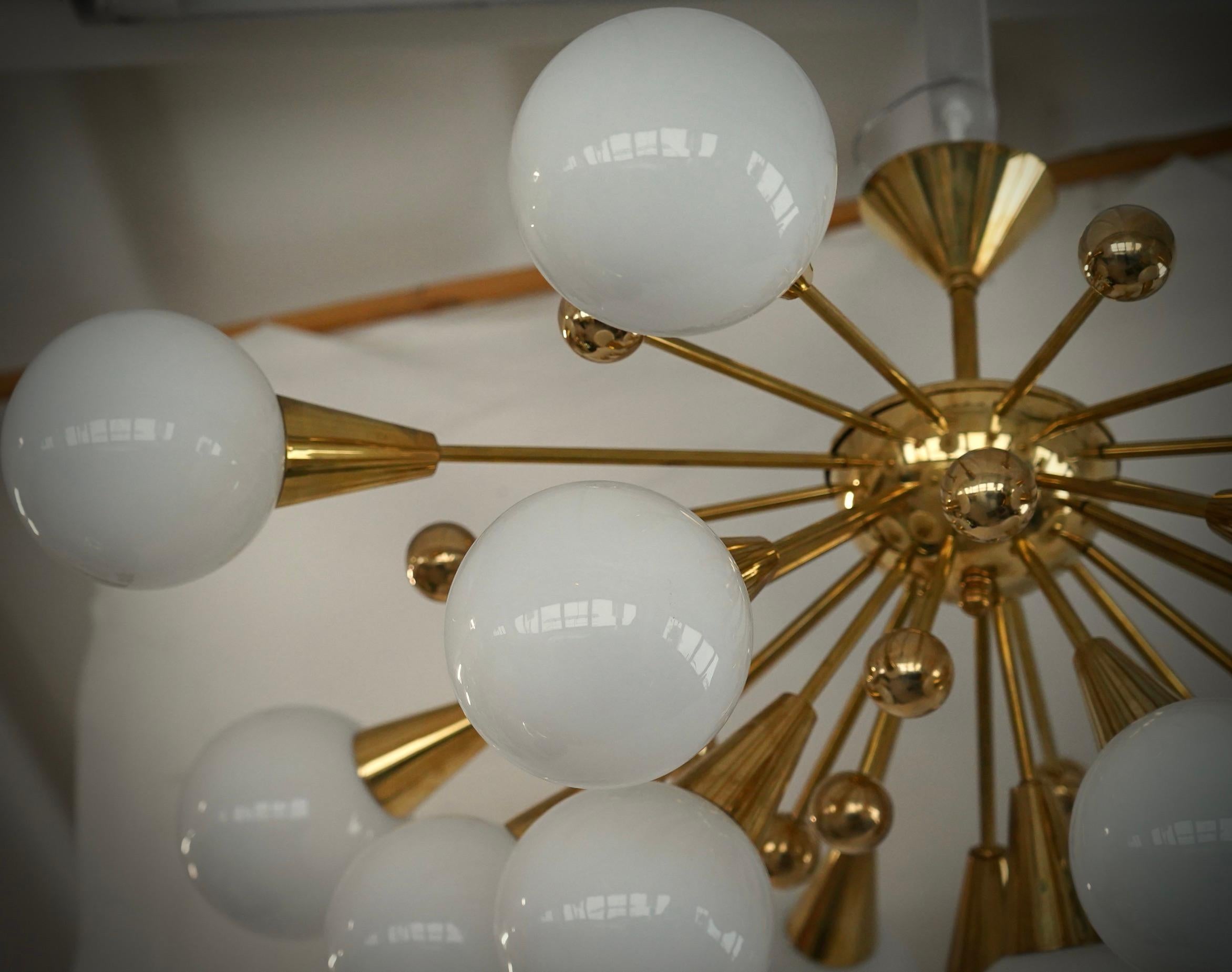 Mid-Century Modern Murano Sputnik White Art Glass and Brass Midcentury Chandelier and Pendant, 2000 For Sale