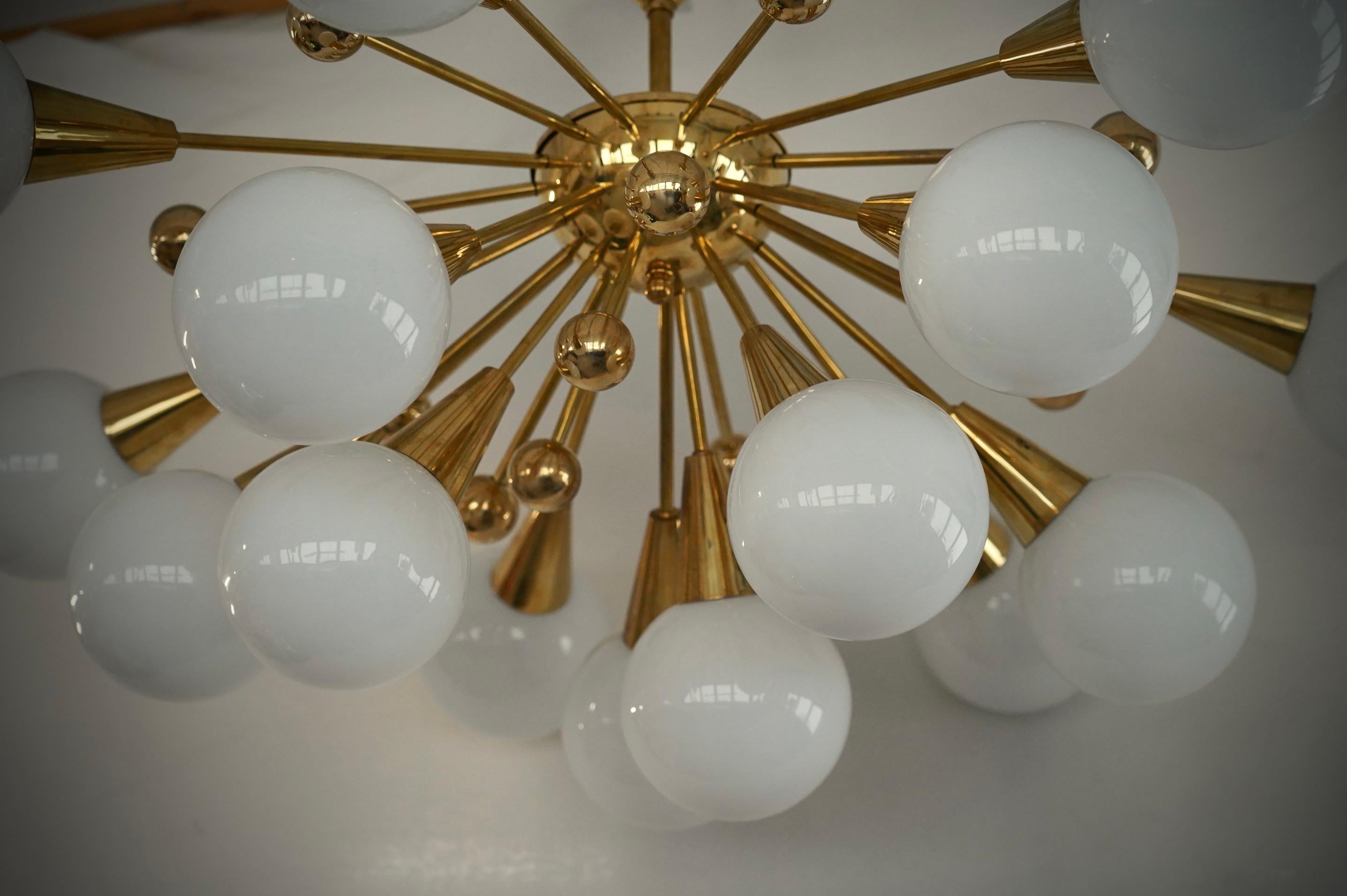 Italian Murano Sputnik White Art Glass and Brass Midcentury Chandelier and Pendant, 2000 For Sale