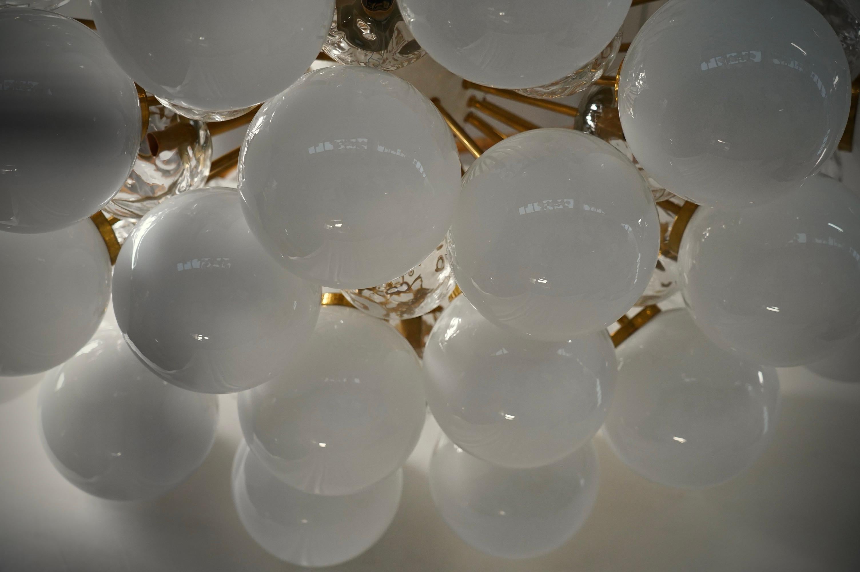 Contemporary Murano White Art Glass and Brass MidCentury Chandelier and Pendant, 2000