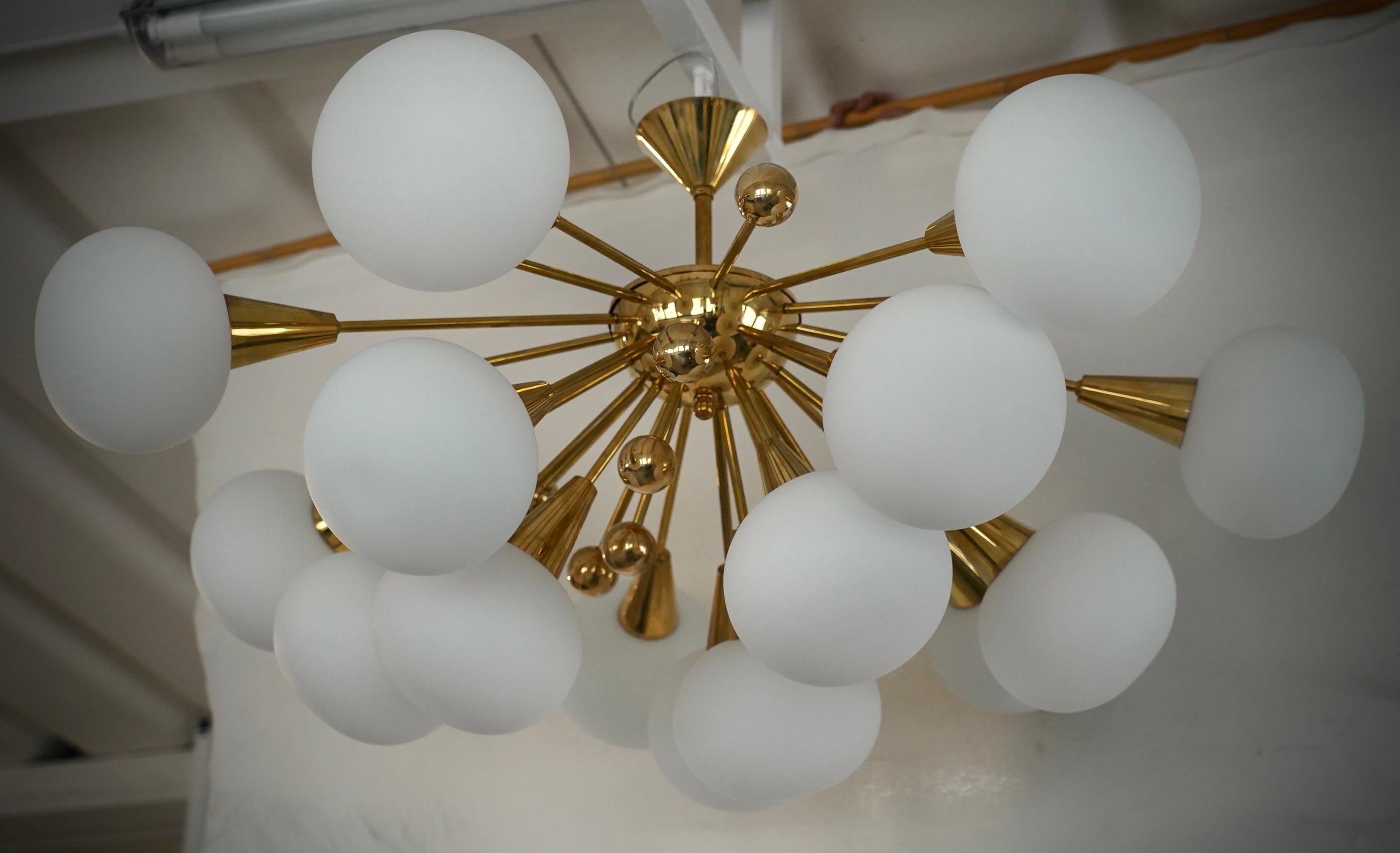 Murano White Art Glass and Brass MidCentury Chandelier and Pendant, 2000 For Sale 2