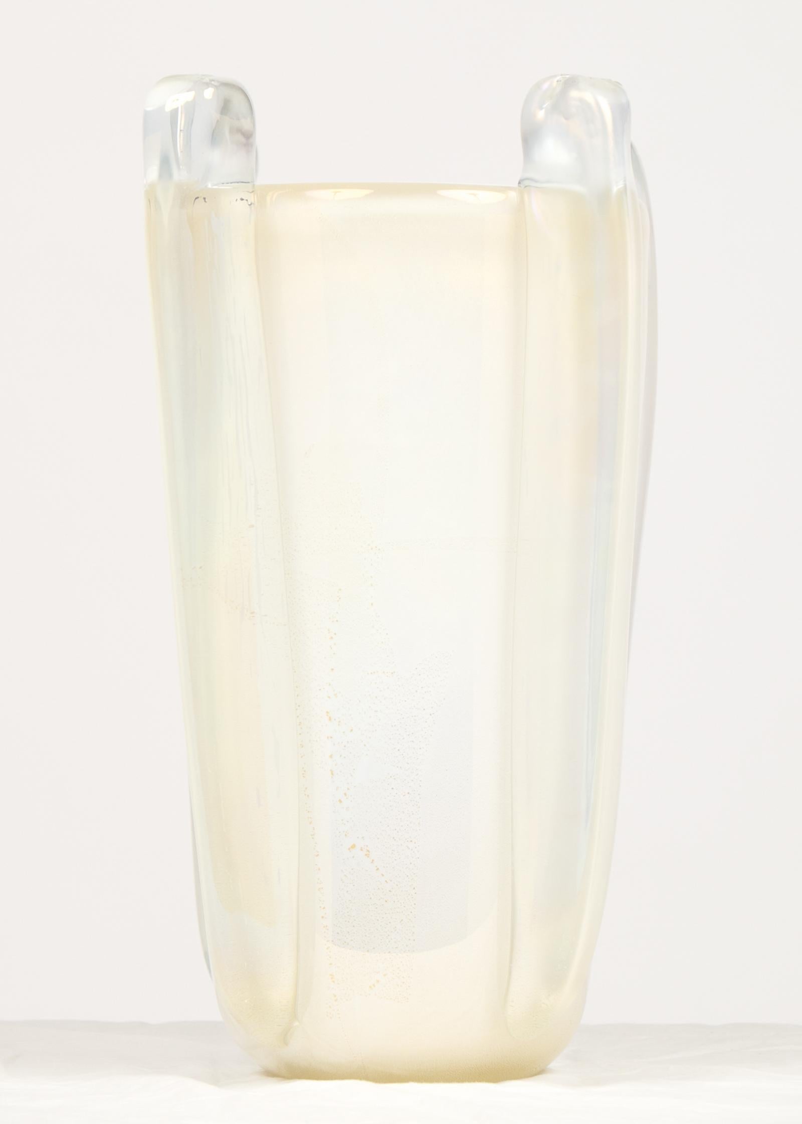 Italian handblown Murano glass vases in white glass overlaid with 