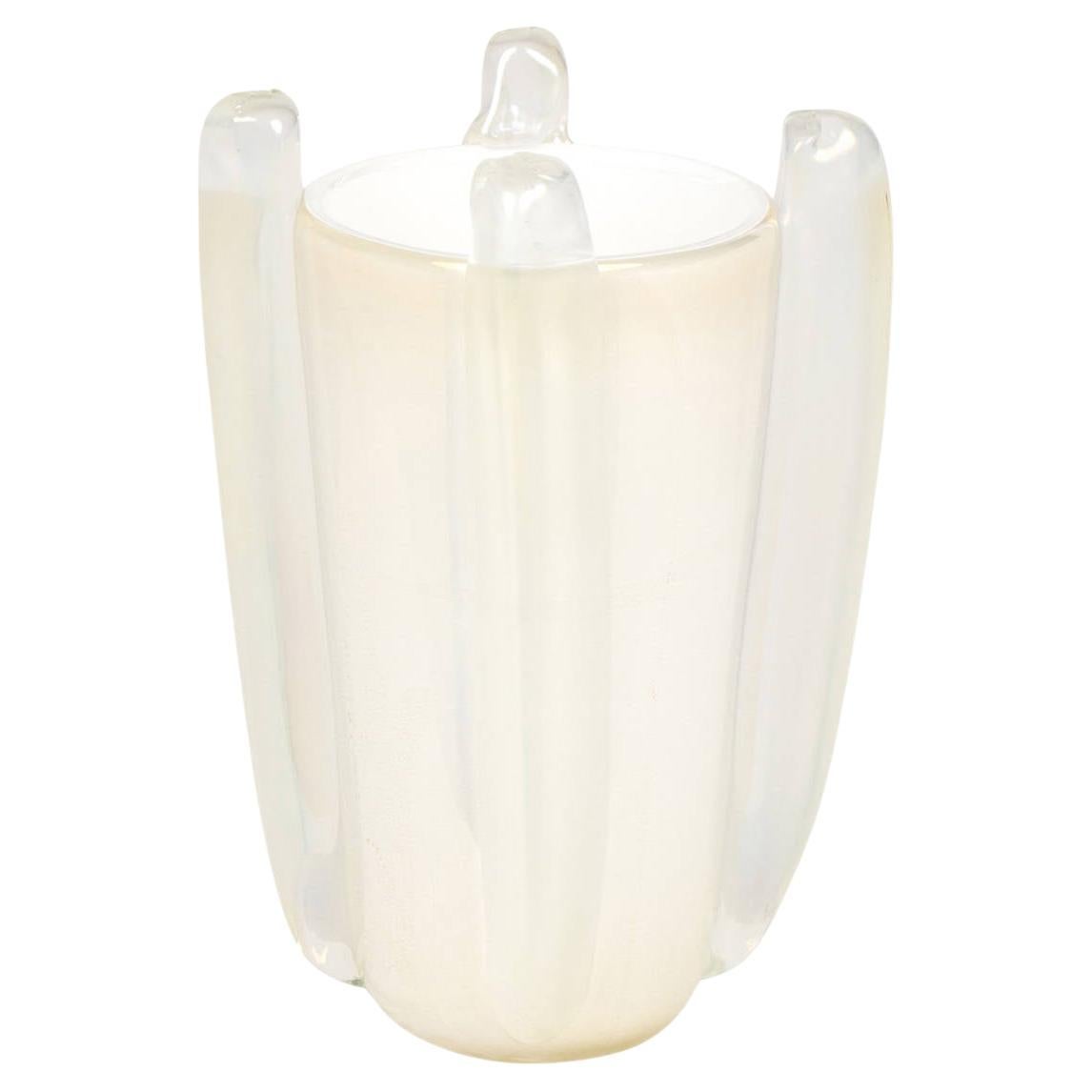 Murano White "Avventurina" Glass Vase