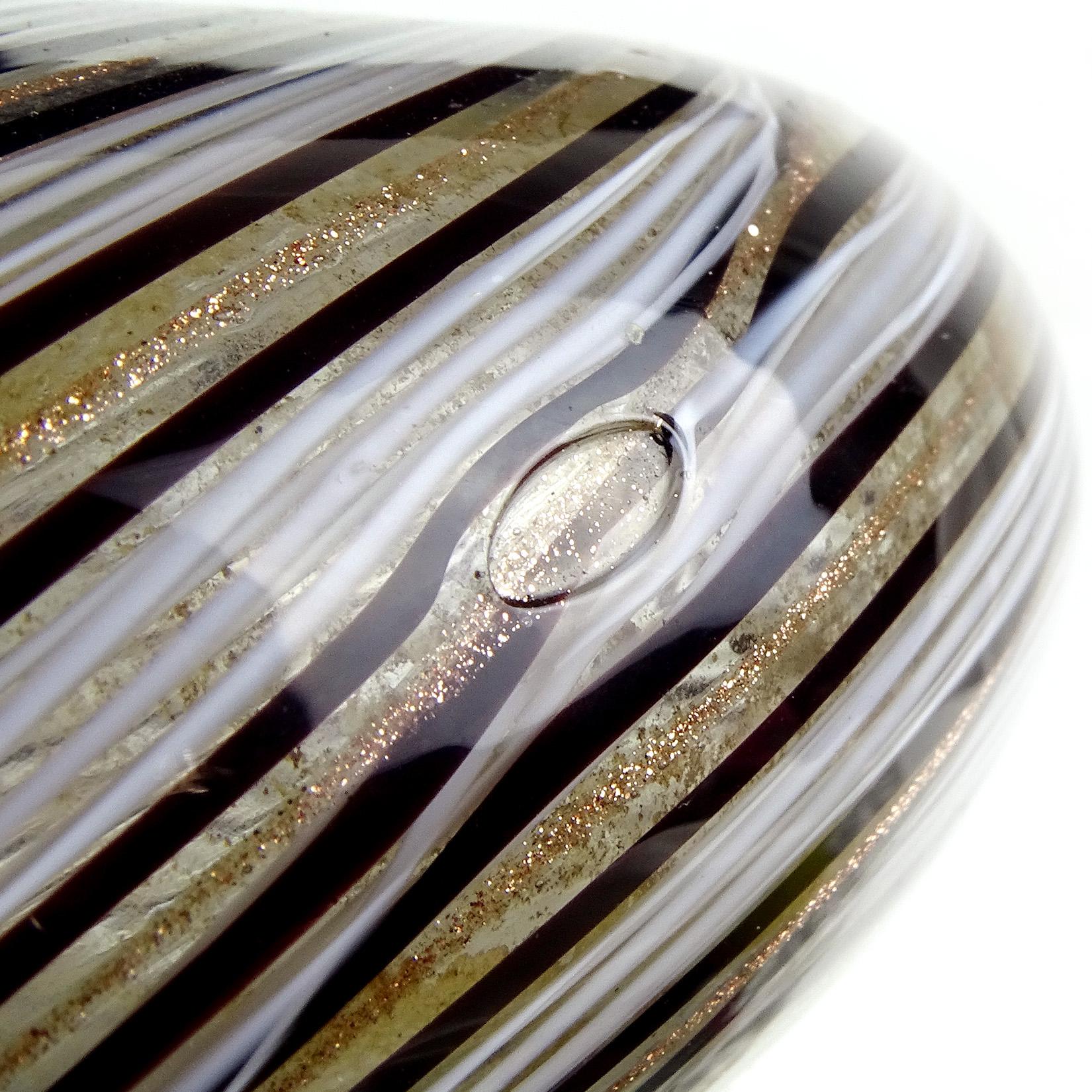 Murano White Black Copper Aventurine Ribbons Italian Art Glass Hyacinth Vase 2