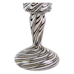 Murano White Black Copper Aventurine Ribbons Italian Art Glass Hyacinth Vase