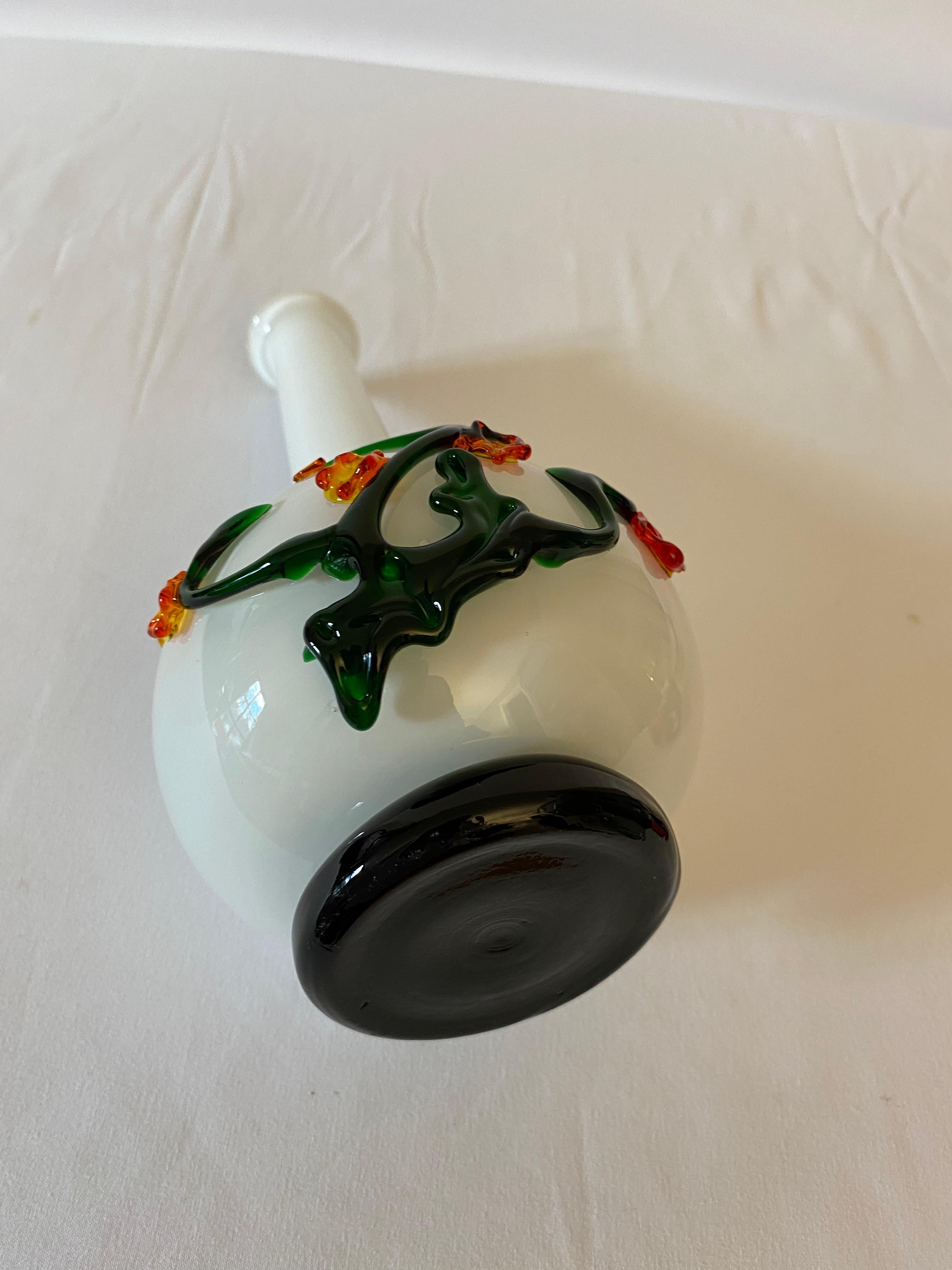 Hand-Crafted Murano White Blown Glass Flower Vase For Sale