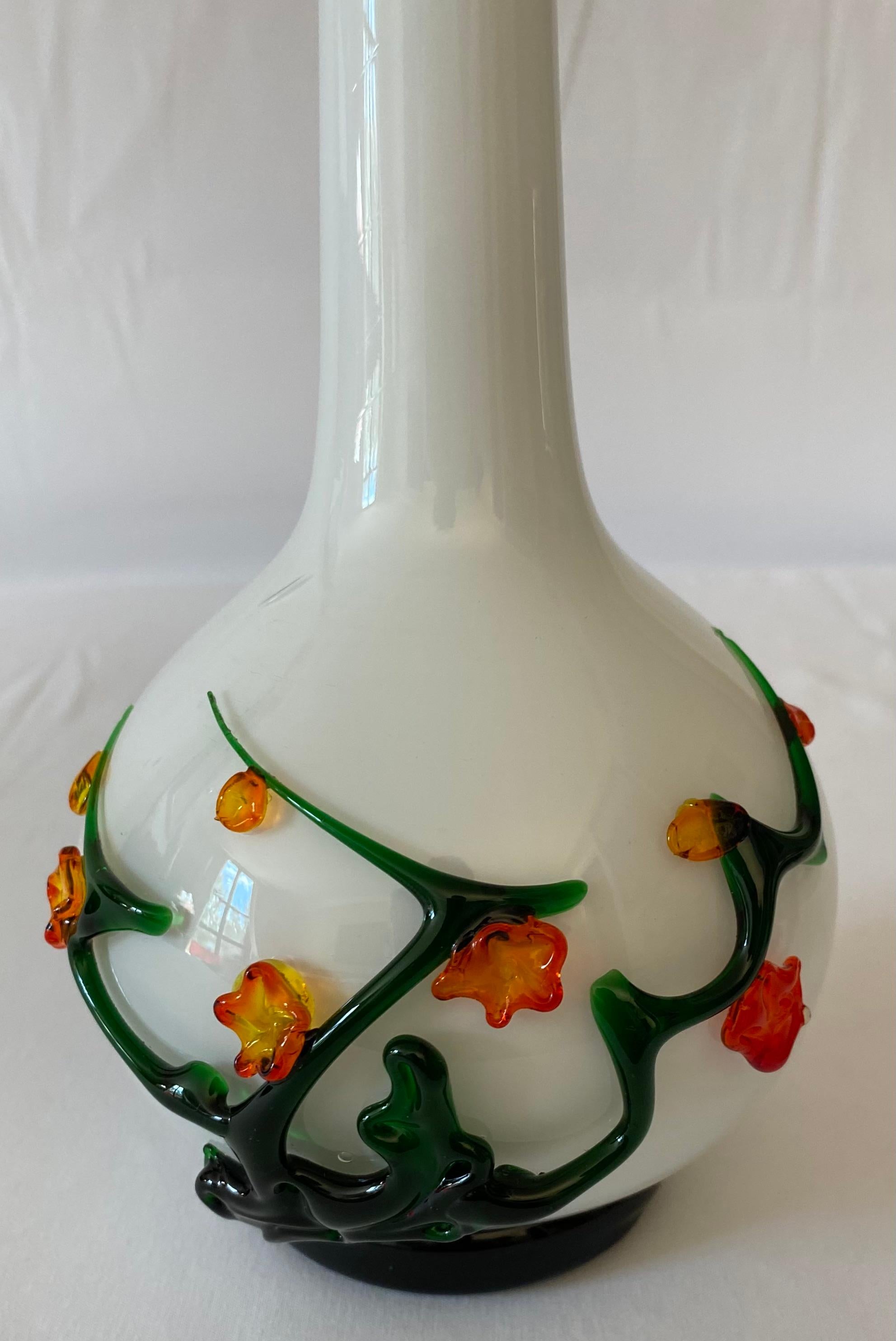 Art Glass Murano White Blown Glass Flower Vase For Sale