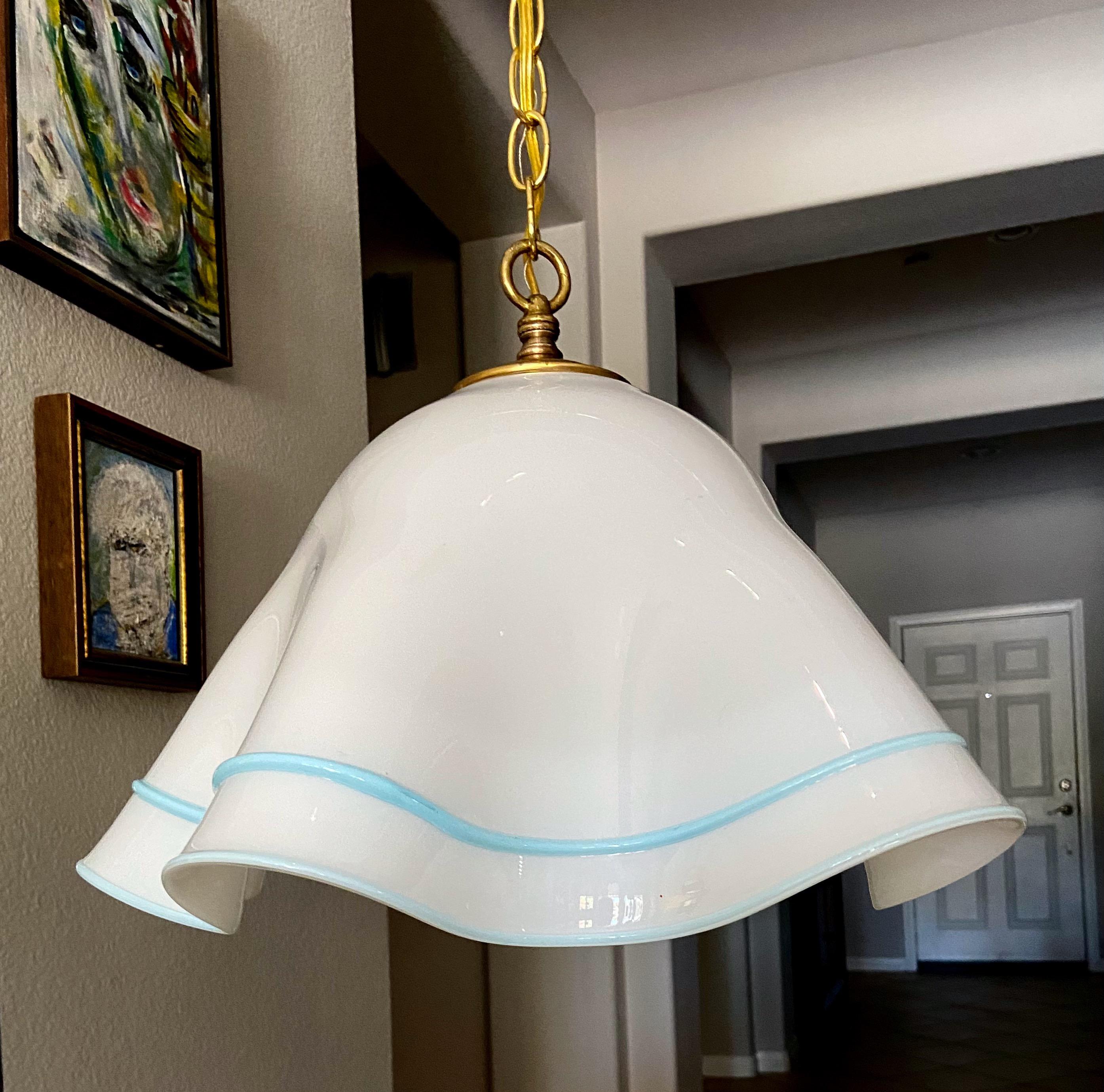 Murano White Blue Glass Handkerchief Shaped Chandelier or Pendant 7