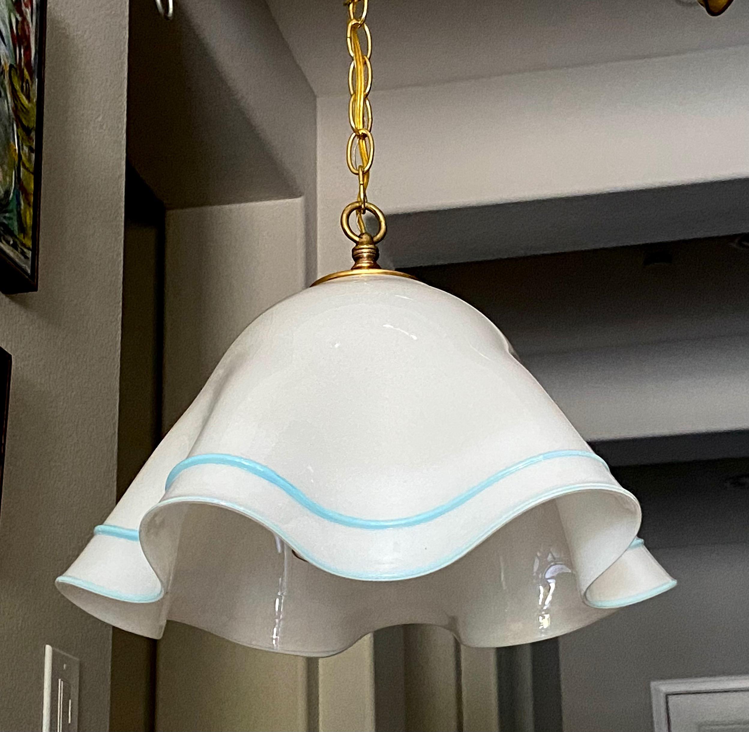 Murano White Blue Glass Handkerchief Shaped Chandelier or Pendant In Good Condition In Palm Springs, CA