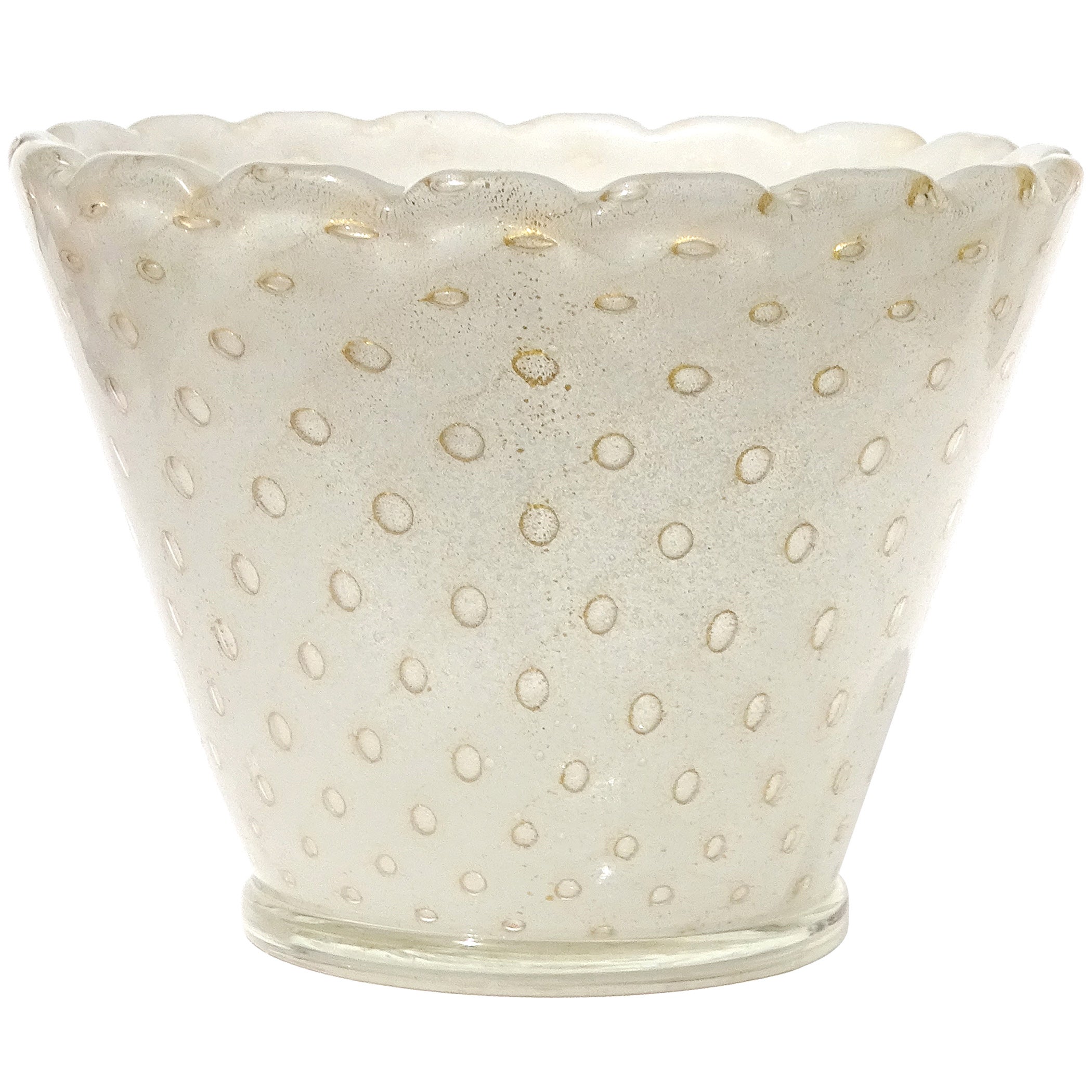 Vaso da fiori in vetro artistico di Murano con bolle bianche e macchie d'oro Pulegoso in vendita