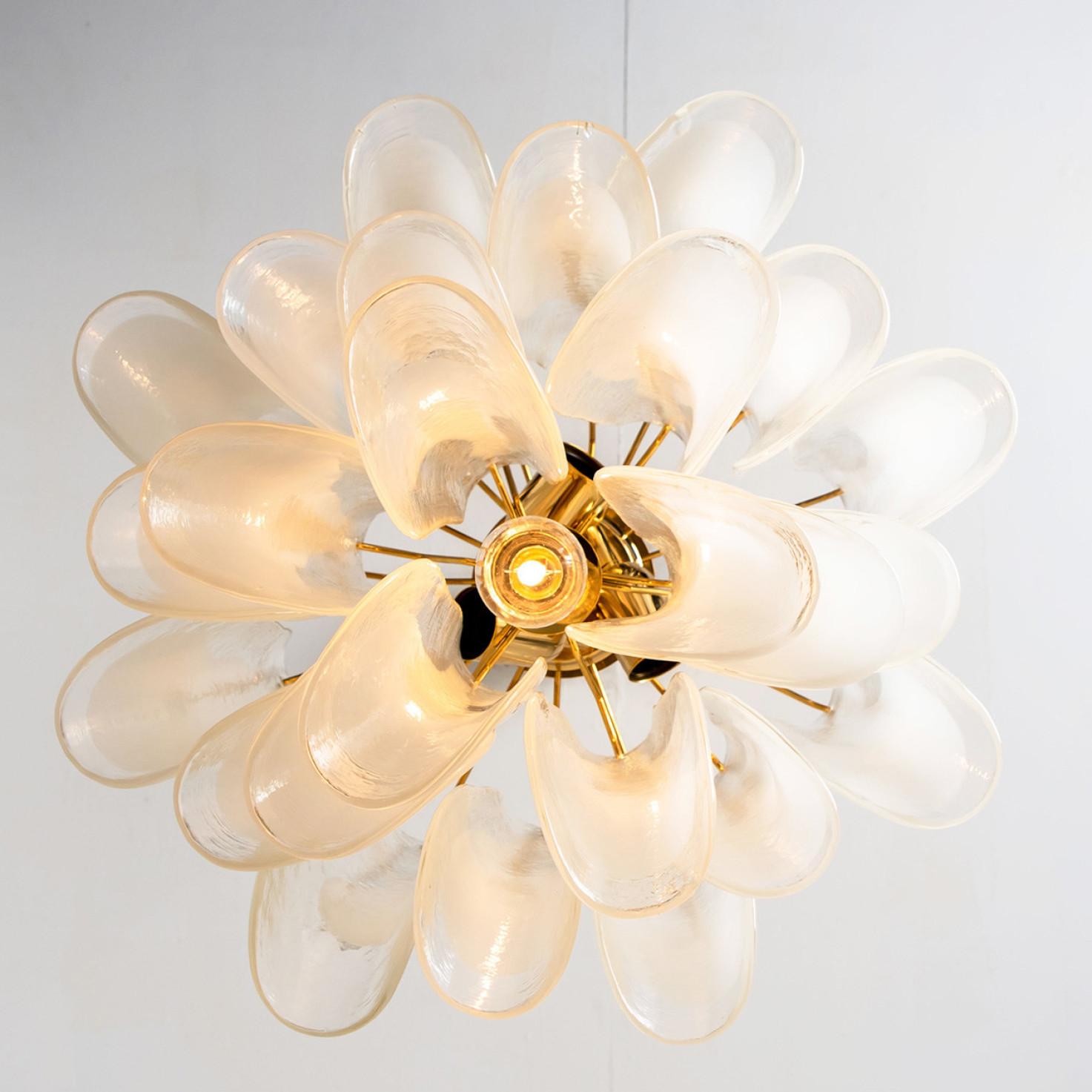 Murano White Clear Glass and Brass Chandelier, Italy, 1970s 4
