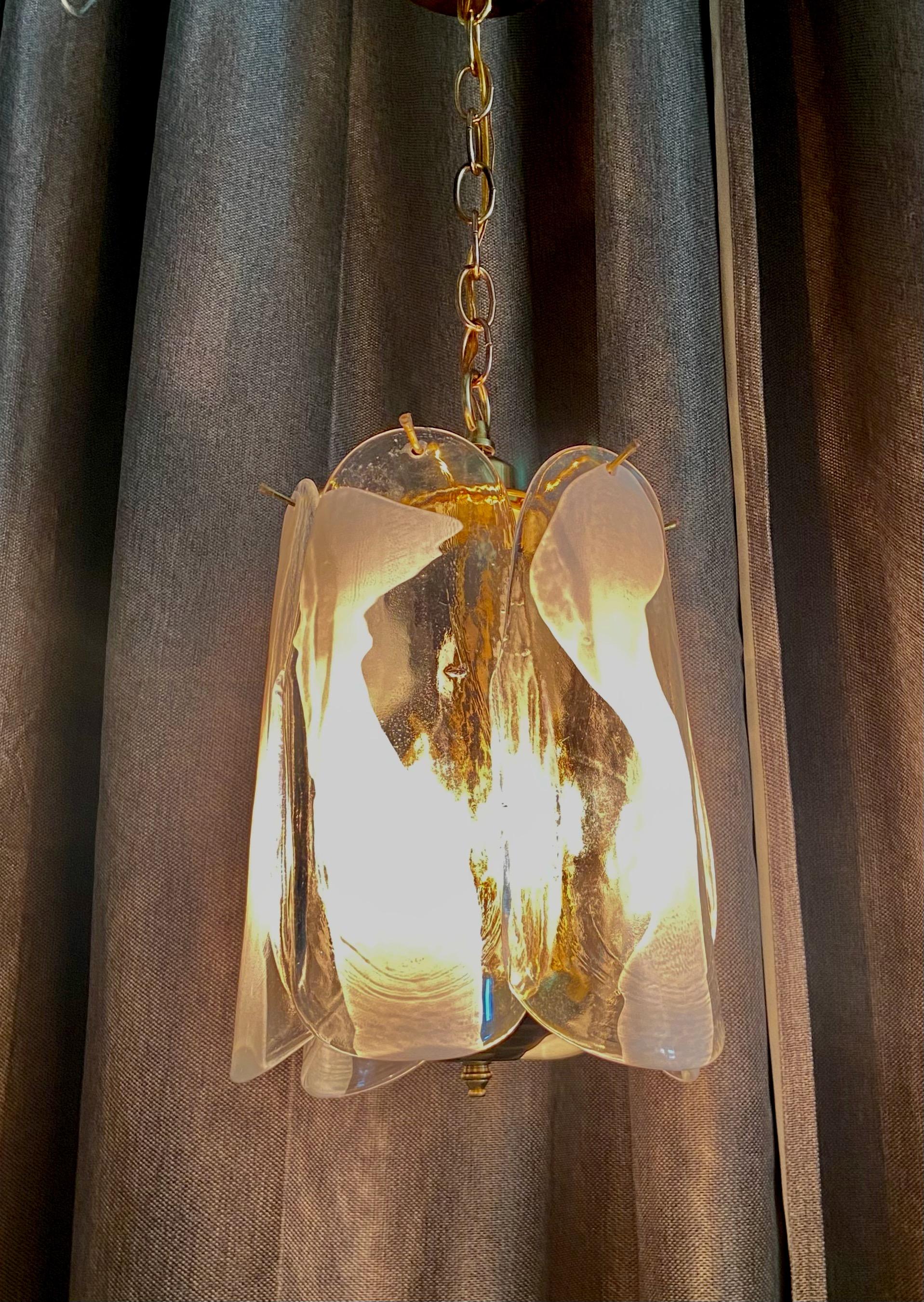 Murano White Clear Glass Ceiling Pendent Light by Mazzega 2