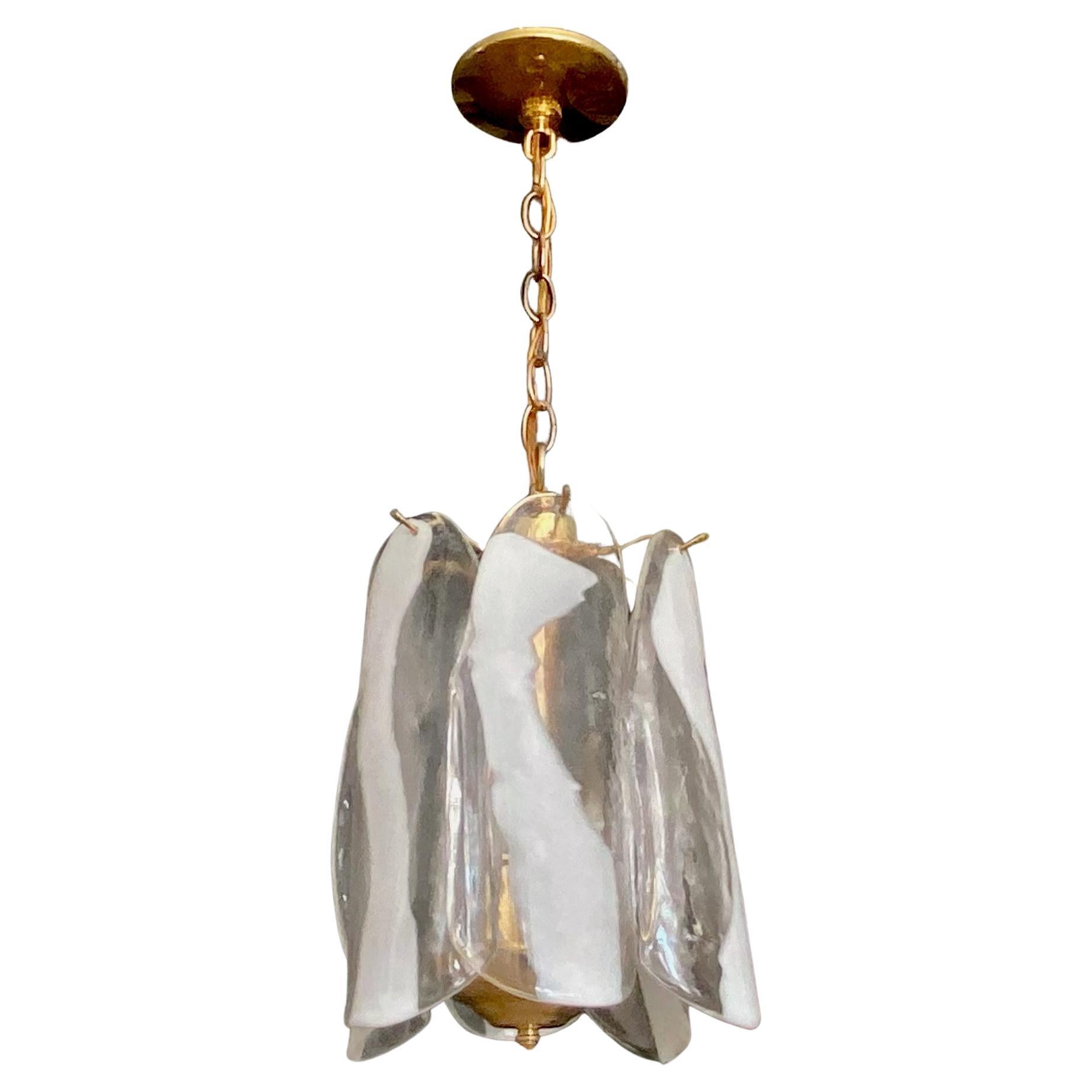 Murano White Clear Glass Ceiling Pendent Light by Mazzega