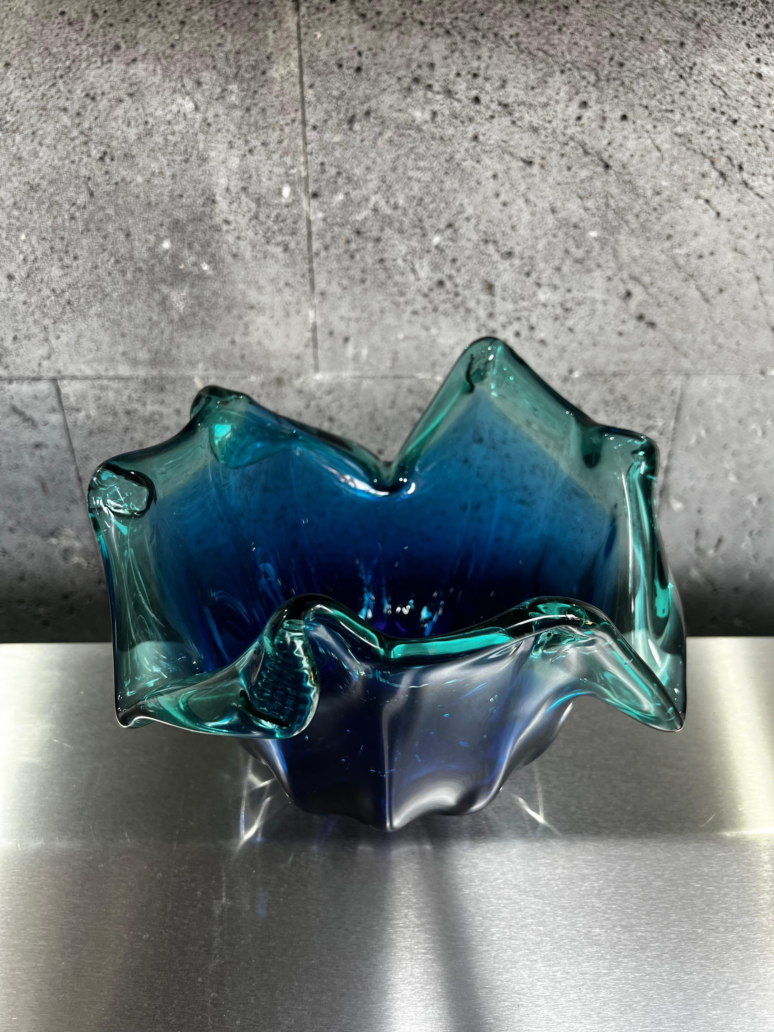 Italian Murano White Cristal Blue and Green Bowl